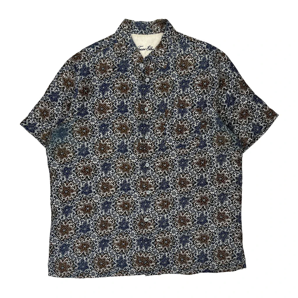 Tasso Elba Floral Hawaiian Shirt - Large Multicoloured Linen Refurbished - Thrifted (note: this is a term often used to describe second- refurbished available on Cerqular
