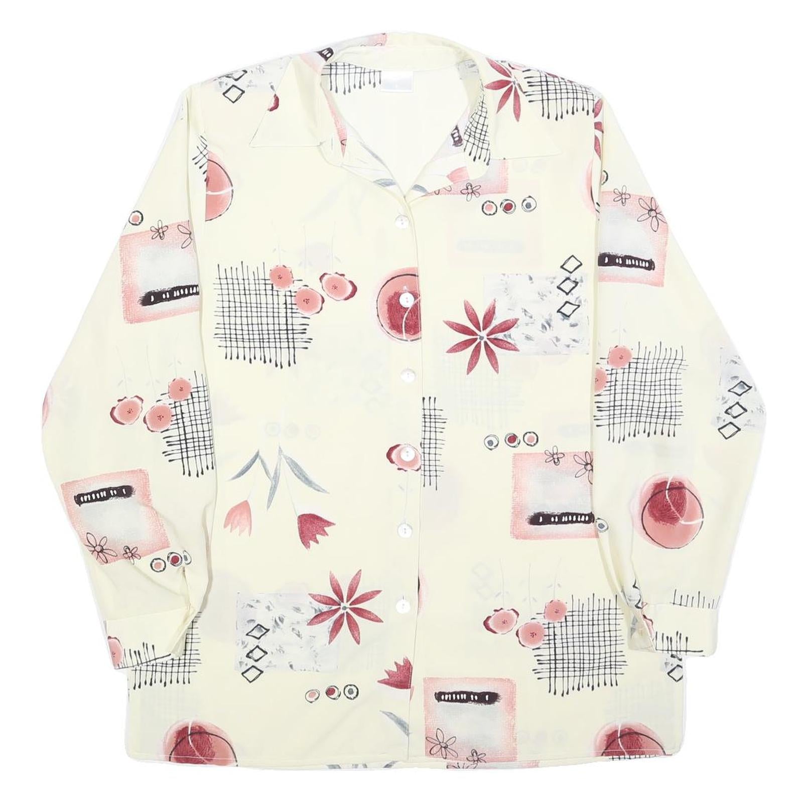 Womens Cream Printed Shirt Long Sleeve Collared Vintage L Relaxed Fit Refurbished - N/A refurbished available on Cerqular