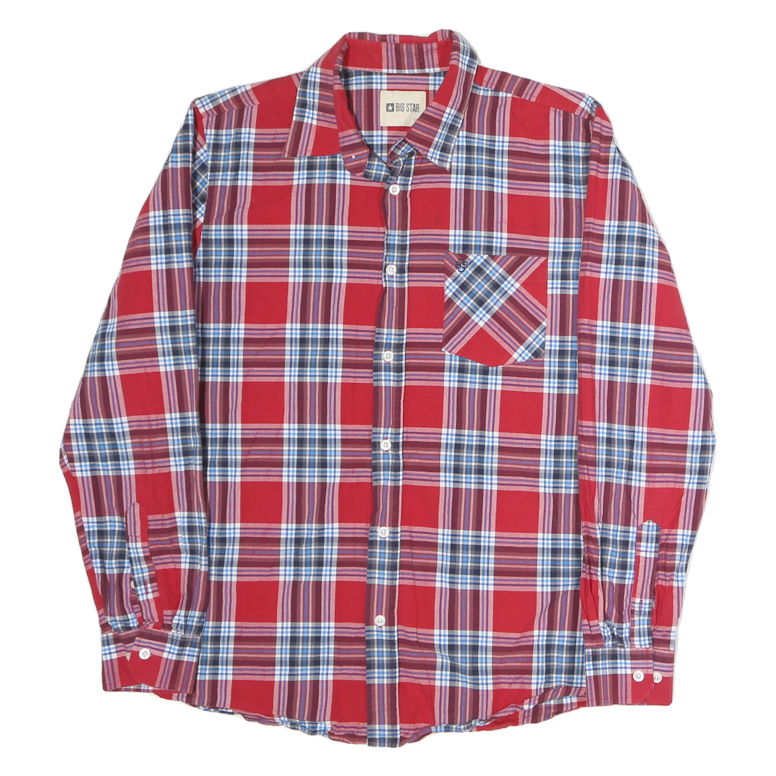 BIG STAR Mens Red & Blue Check Shirt M Cotton Long Sleeve Casual Refurbished - N/A refurbished available on Cerqular