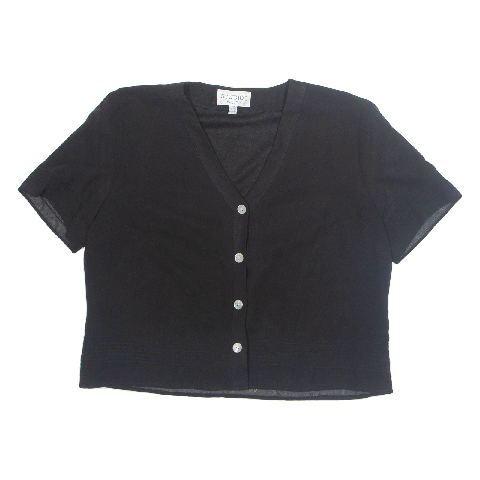 STUDIO I Petite Womens Cropped Blouse Black V-Neck L Refurbished - N/A refurbished available on Cerqular
