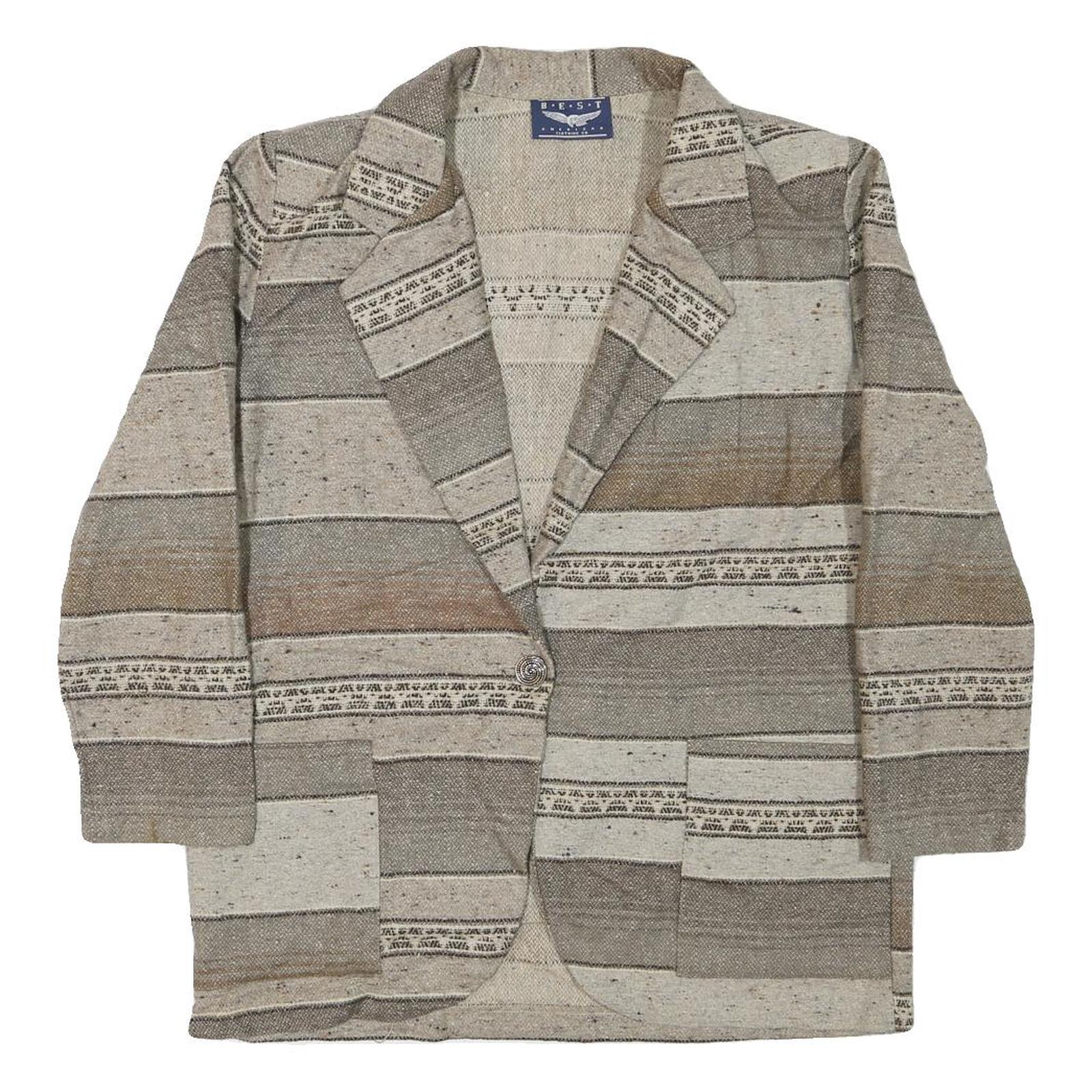 BEST Womens Beige & Brown Pattern Jacket M Cotton Blend Button Closure Casual Refurbished - N/A refurbished available on Cerqular