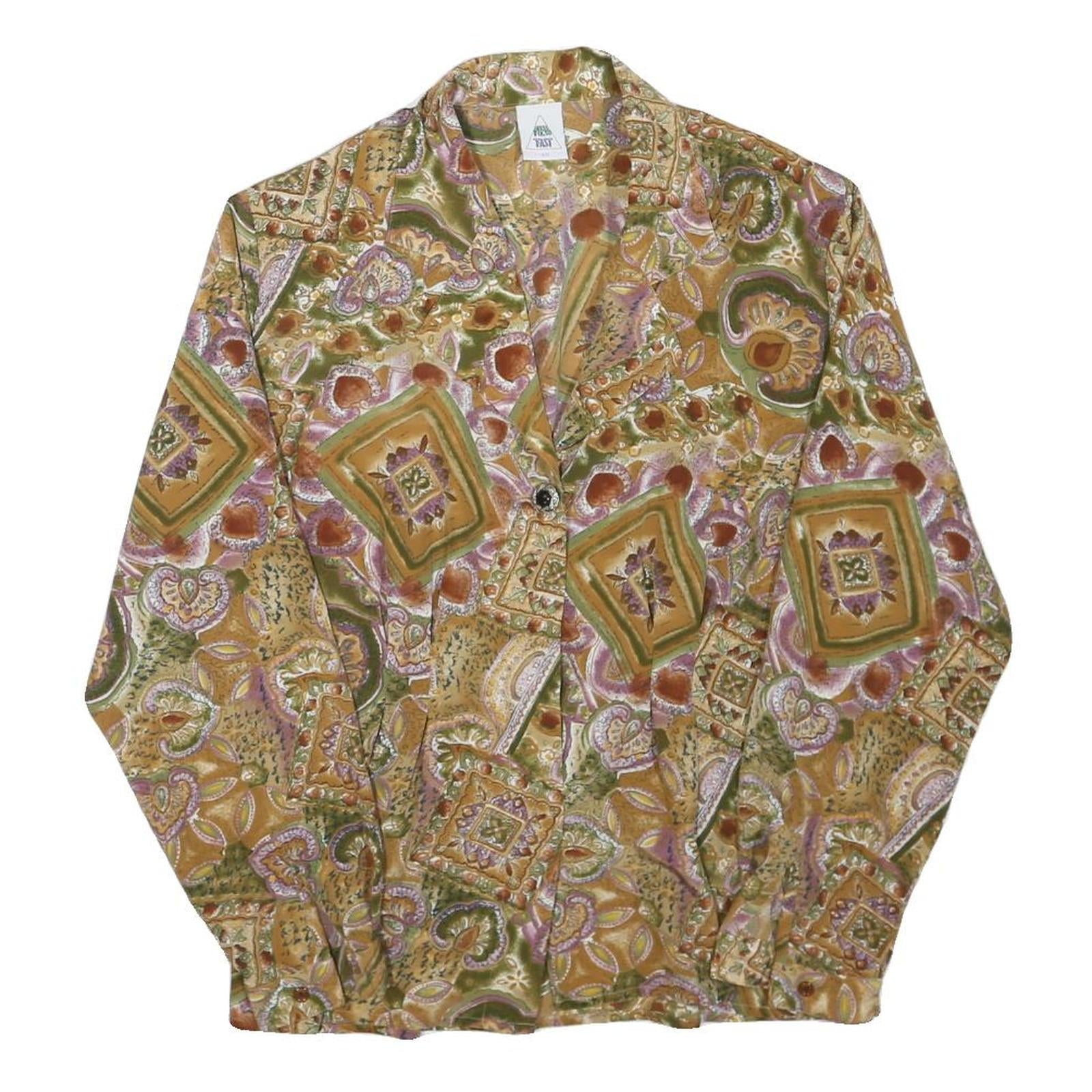 NEW FAST Womens Green Printed Long Sleeve Shirt L Vintage Inspired Pattern Refurbished - N/A refurbished available on Cerqular