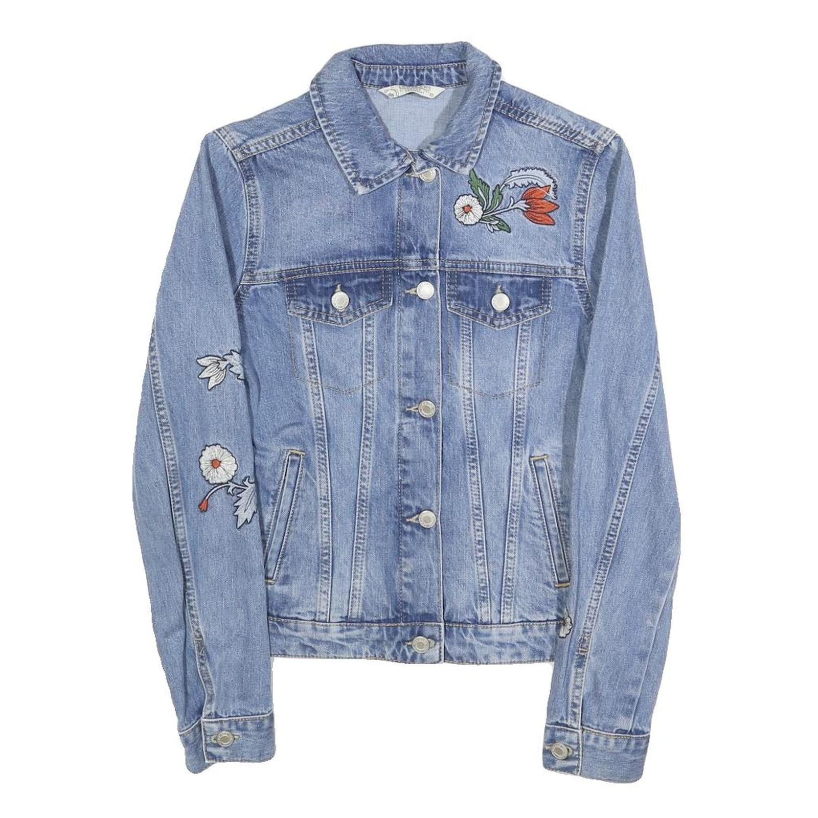LCW JEANS Womens Blue Denim Embroidered Cotton Jacket XS Button Pattern Floral Refurbished - N/A refurbished available on Cerqular