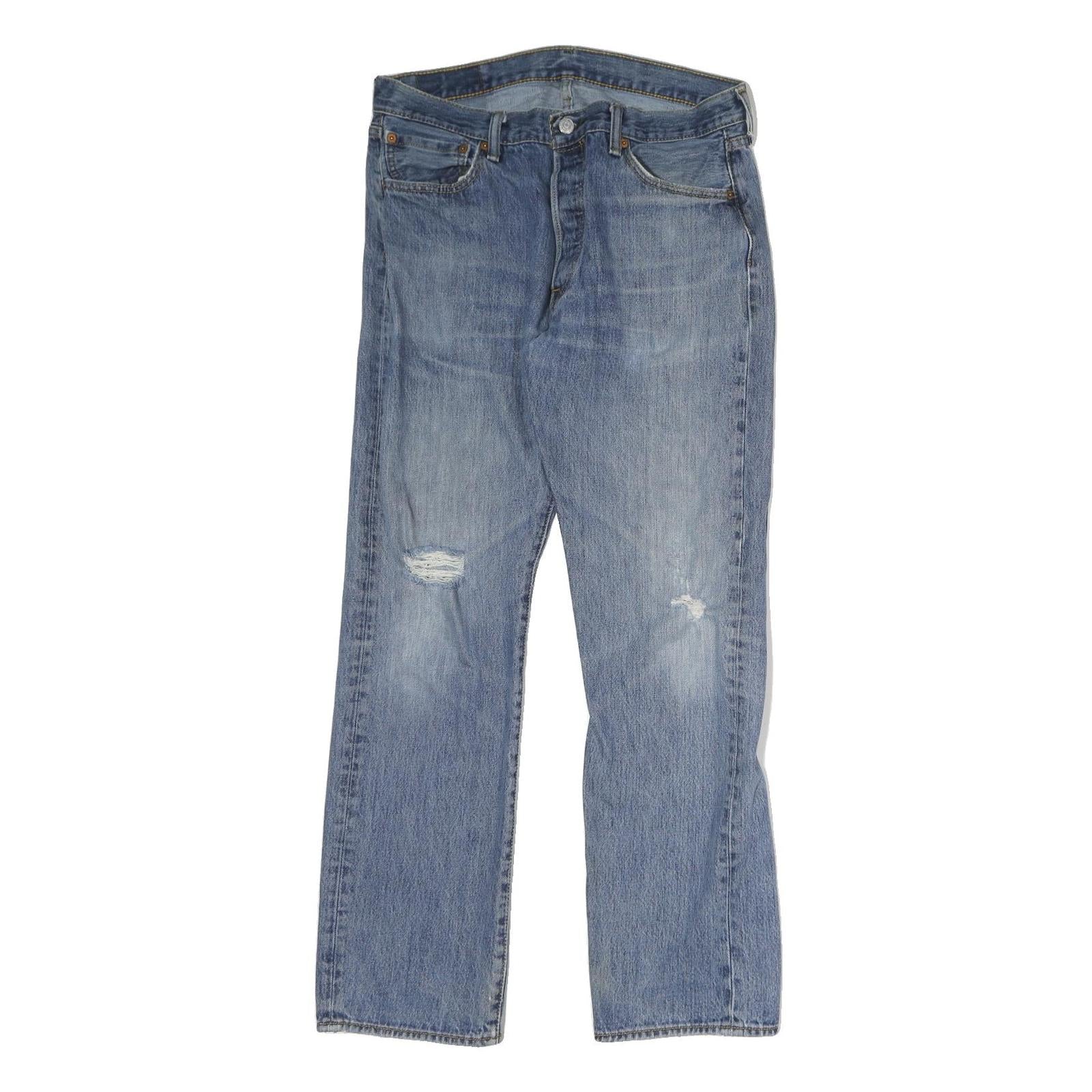 LEVI'S 501 Mens Jeans Blue Regular Straight Denim Medium W34 L32 Classic Zip Refurbished - N/A refurbished available on Cerqular