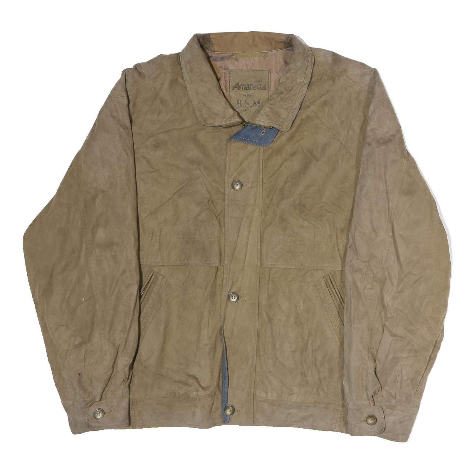 B.S.M Mens Brown Leather Button Jacket XL Soft Nubuck Casual Outerwear Refurbished - N/A refurbished available on Cerqular