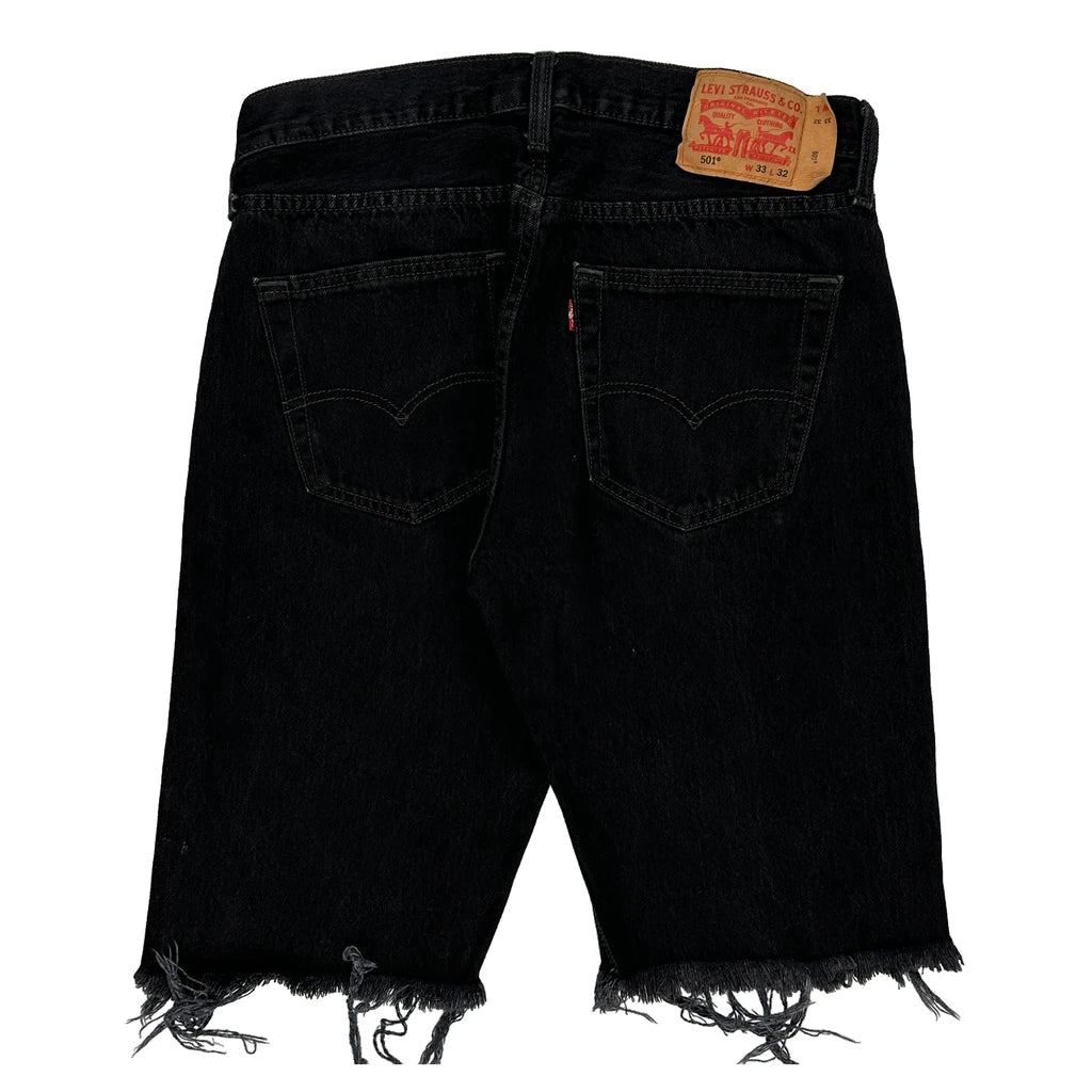 501 Levis Denim Shorts - 31W 10L Black Cotton Refurbished - Thrifted (note: this is a term often used to describe second- refurbished available on Cerqular