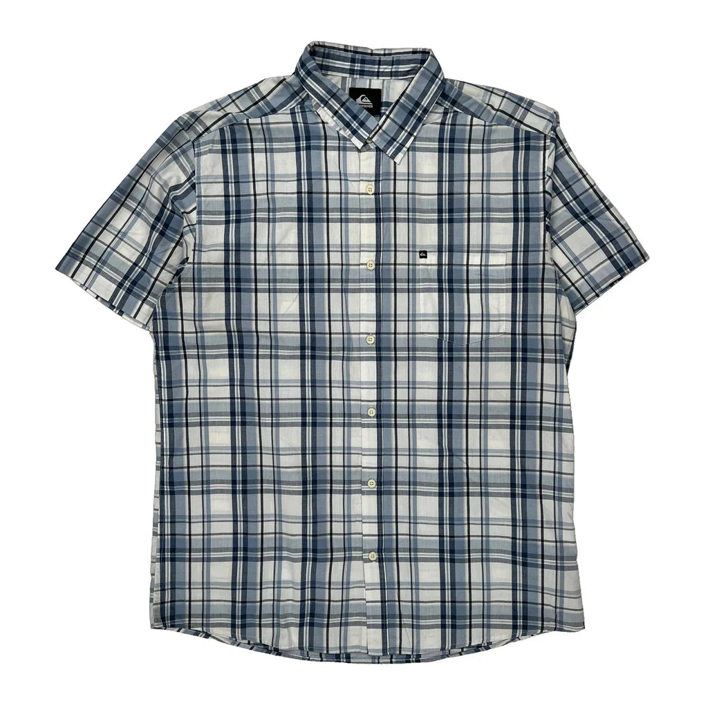 Quiksilver Checked Short Sleeve Shirt - XL Blue Cotton Refurbished - Thrifted (note: this is a term often used to describe second- refurbished available on Cerqular