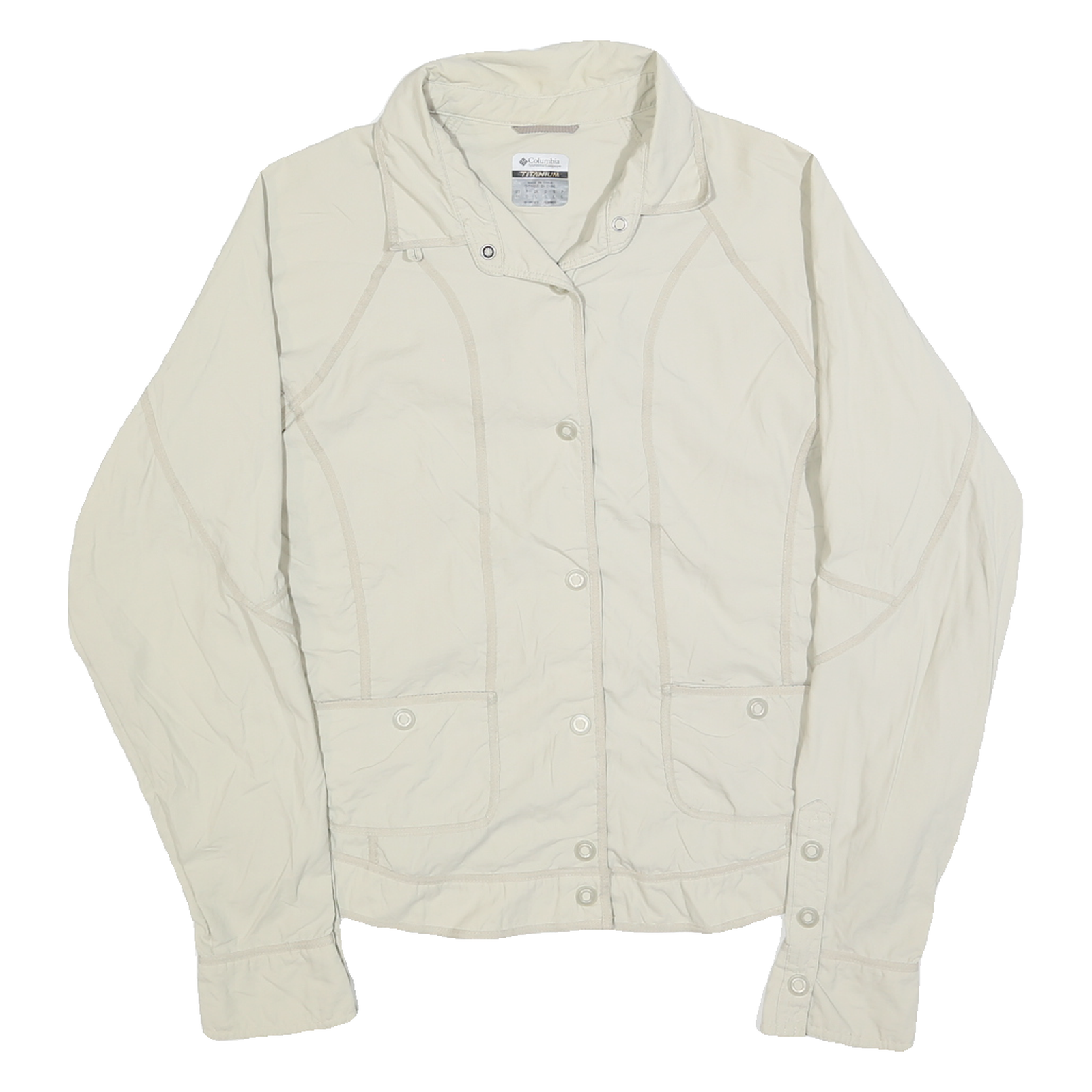 COLUMBIA Womens Cream Casual Button Jacket L Polyester Plain Lightweight Outdoor Refurbished - N/A refurbished available on Cerqular