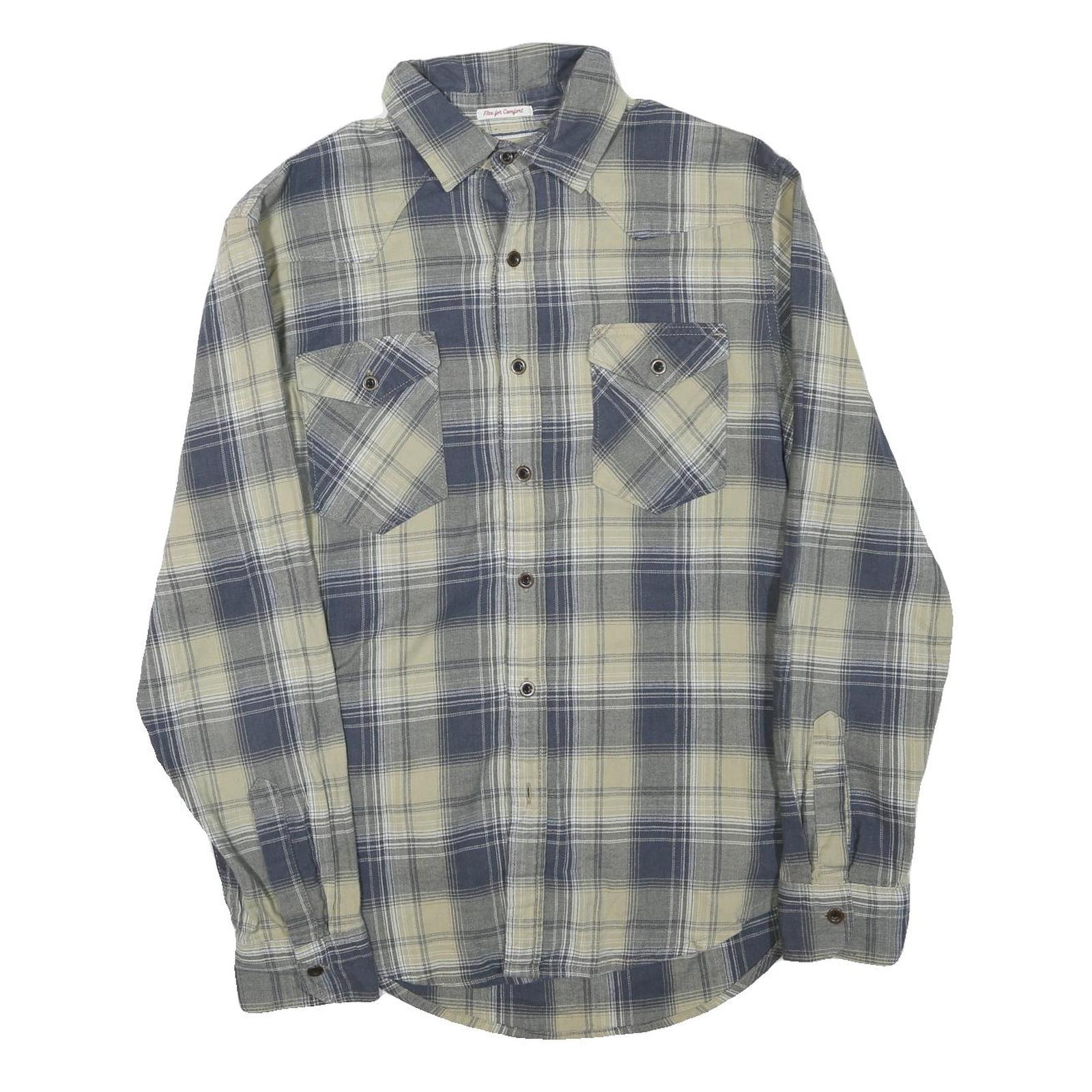 WRANGLER Mens Blue & Cream Checked Shirt S Cotton Blend Long Sleeve Casual Refurbished - N/A refurbished available on Cerqular