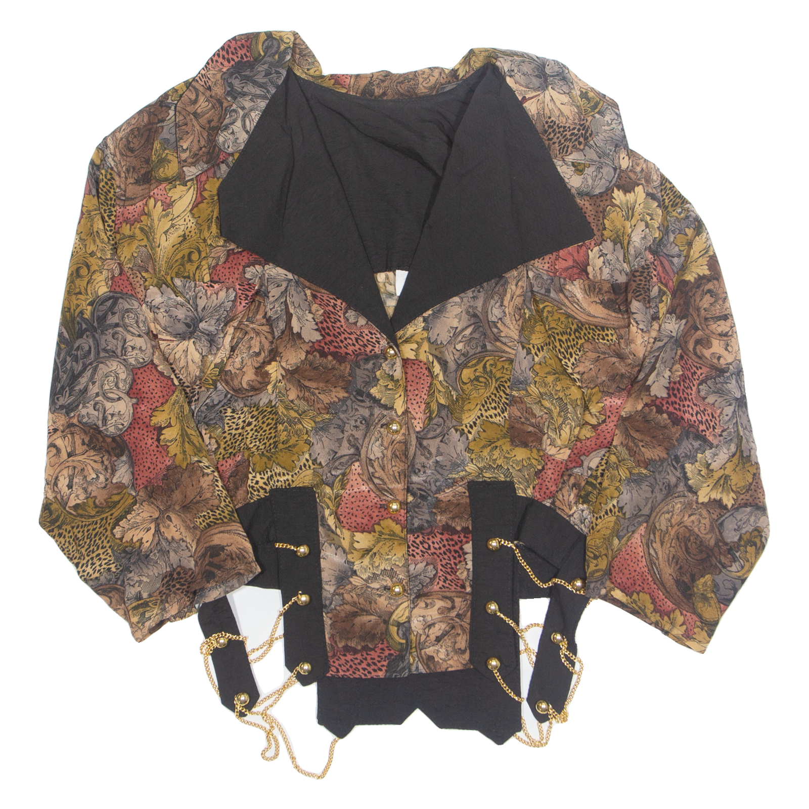 Womens Printed Shirt Brown Collared 3/4 Sleeve Viscose Crazy Pattern M Refurbished - N/A refurbished available on Cerqular