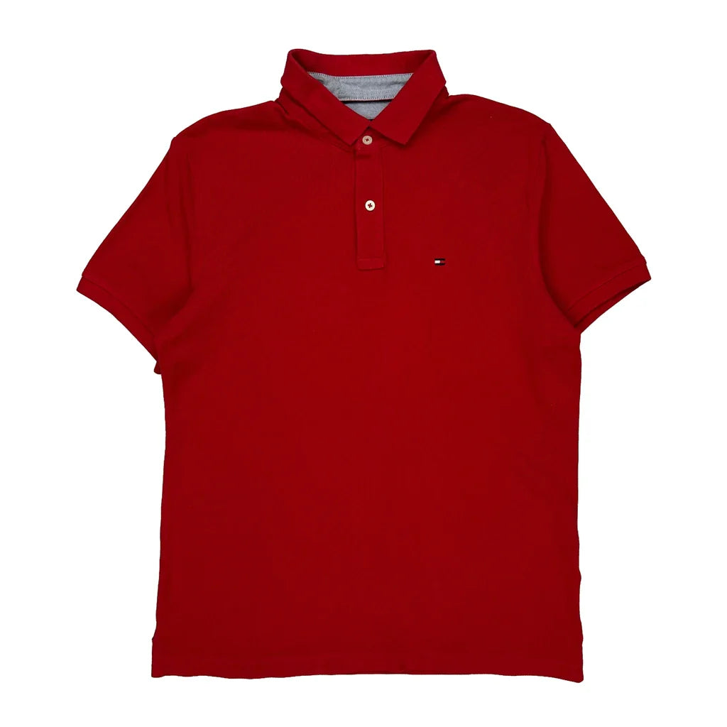 Tommy Hilfiger Polo Shirt - Medium Red Cotton Refurbished - Thrifted (note: this is a term often used to describe second- refurbished available on Cerqular