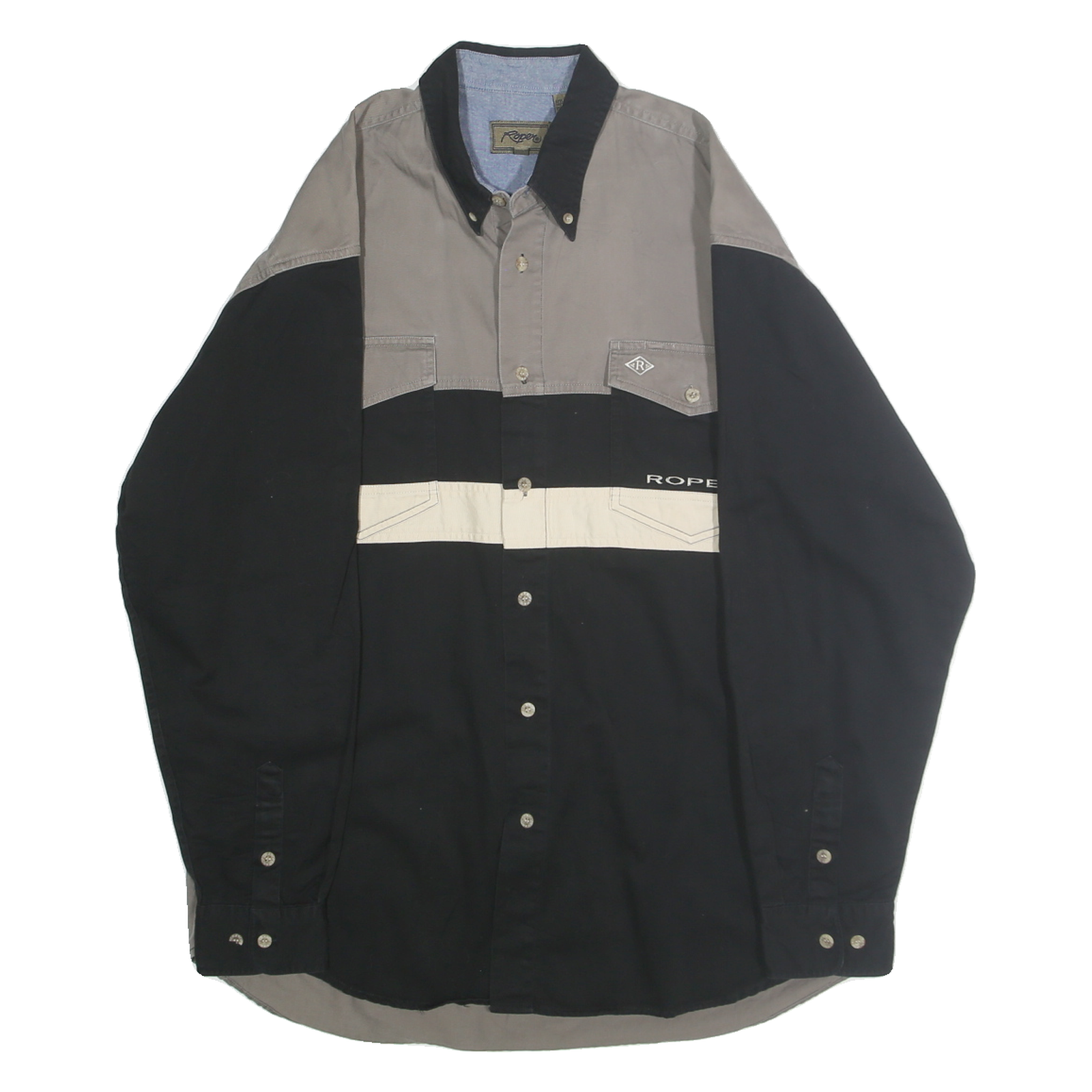 Buy ROPER Mens Black Grey & Cream Colourblock Cotton Shirt L Button Shirt Refurbished - $16.89 ROPER Mens Black Grey & Cream Colourblock Cotton Shirt L Button Shirt Refurbished - N/A refurbished available on Cerqular