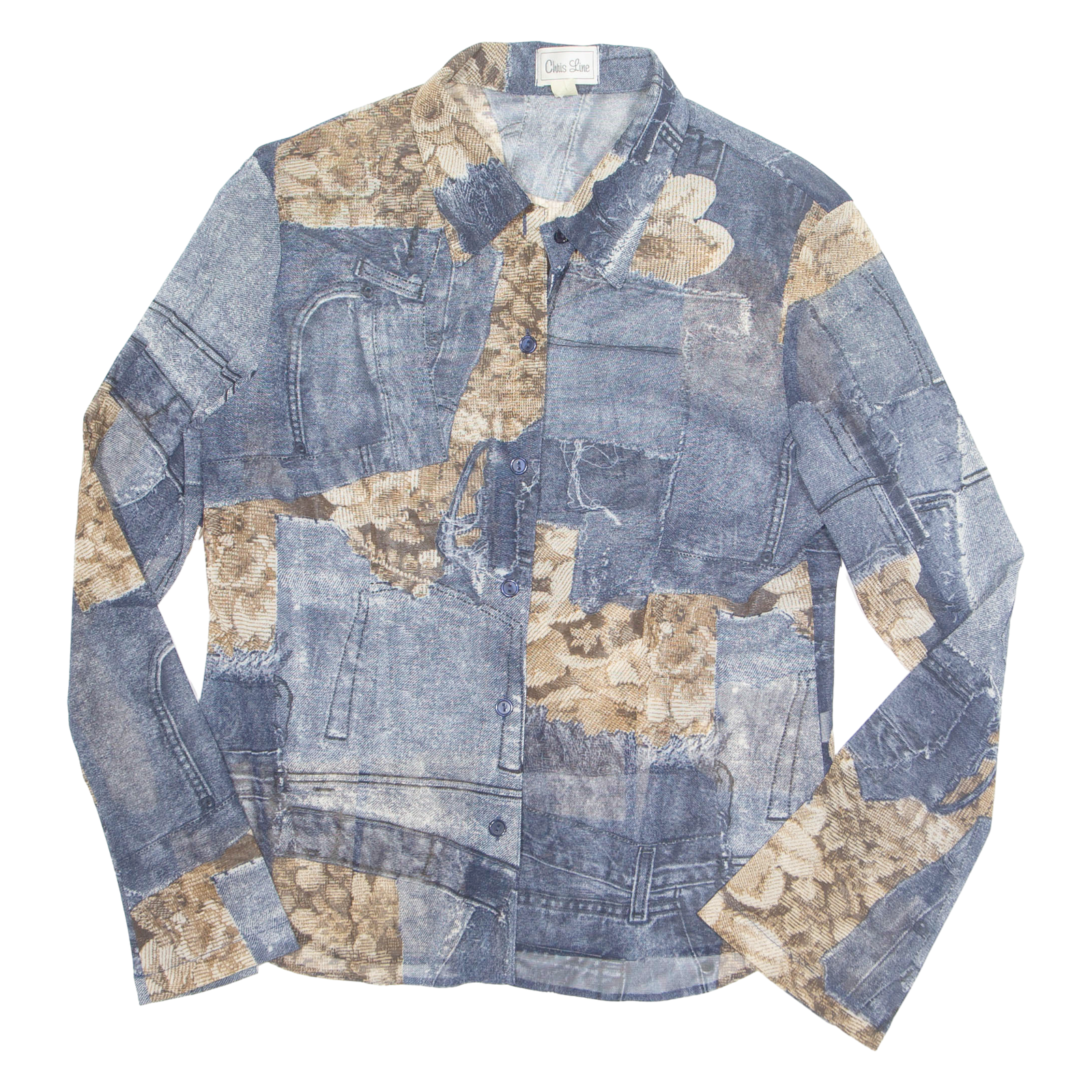 CHRIS LINE Sheer Womens Printed Shirt Blue Collared Crazy Pattern UK 16 Refurbished - N/A refurbished available on Cerqular