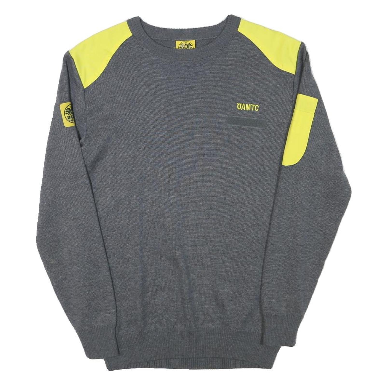 OAMTC Mens Grey & Yellow Plain Jumper Crew Neck Basic Knit M Cotton Blend Refurbished - N/A refurbished available on Cerqular