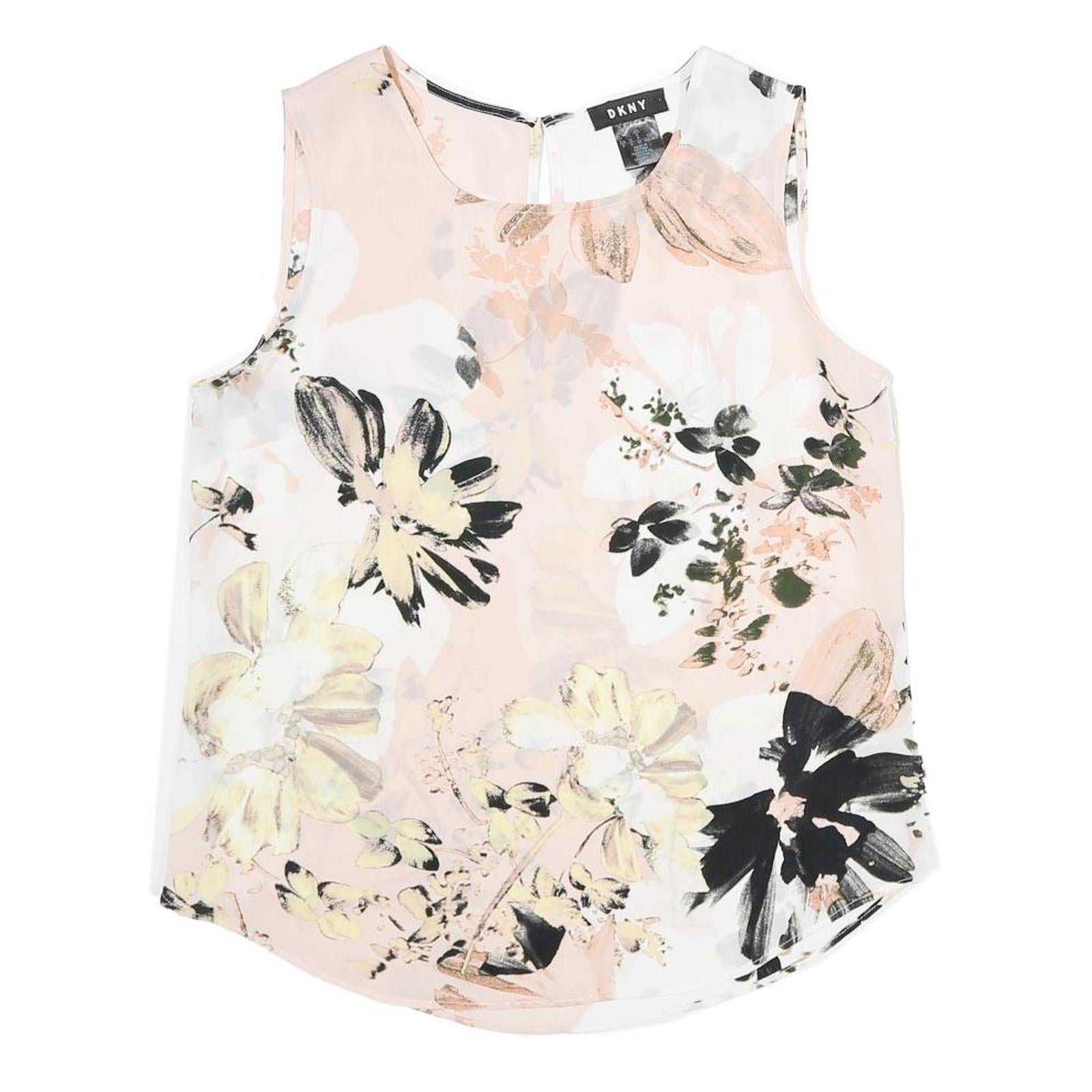 DKNY Womens Pink & Black Floral Sleeveless Round Neck Top S Lightweight Refurbished - N/A refurbished available on Cerqular