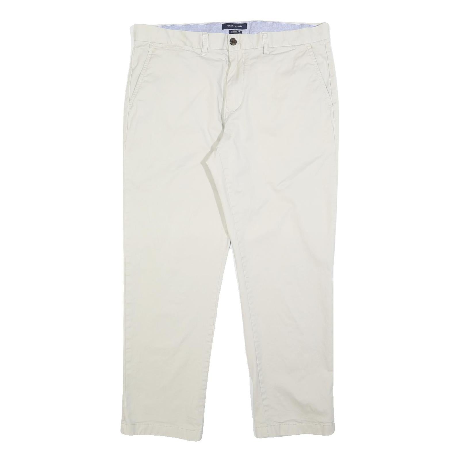 TOMMY HILFIGER Mens Cotton Blend White Regular Straight Trousers W36 L30 Casual Refurbished - N/A refurbished available on Cerqular