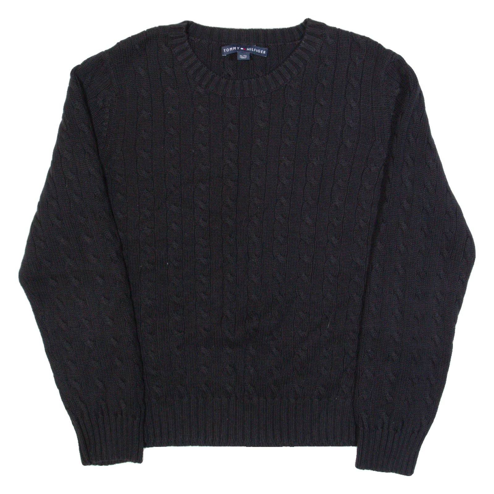 TOMMY HILFIGER Womens Jumper Black Cable Knit XL Refurbished - N/A refurbished available on Cerqular