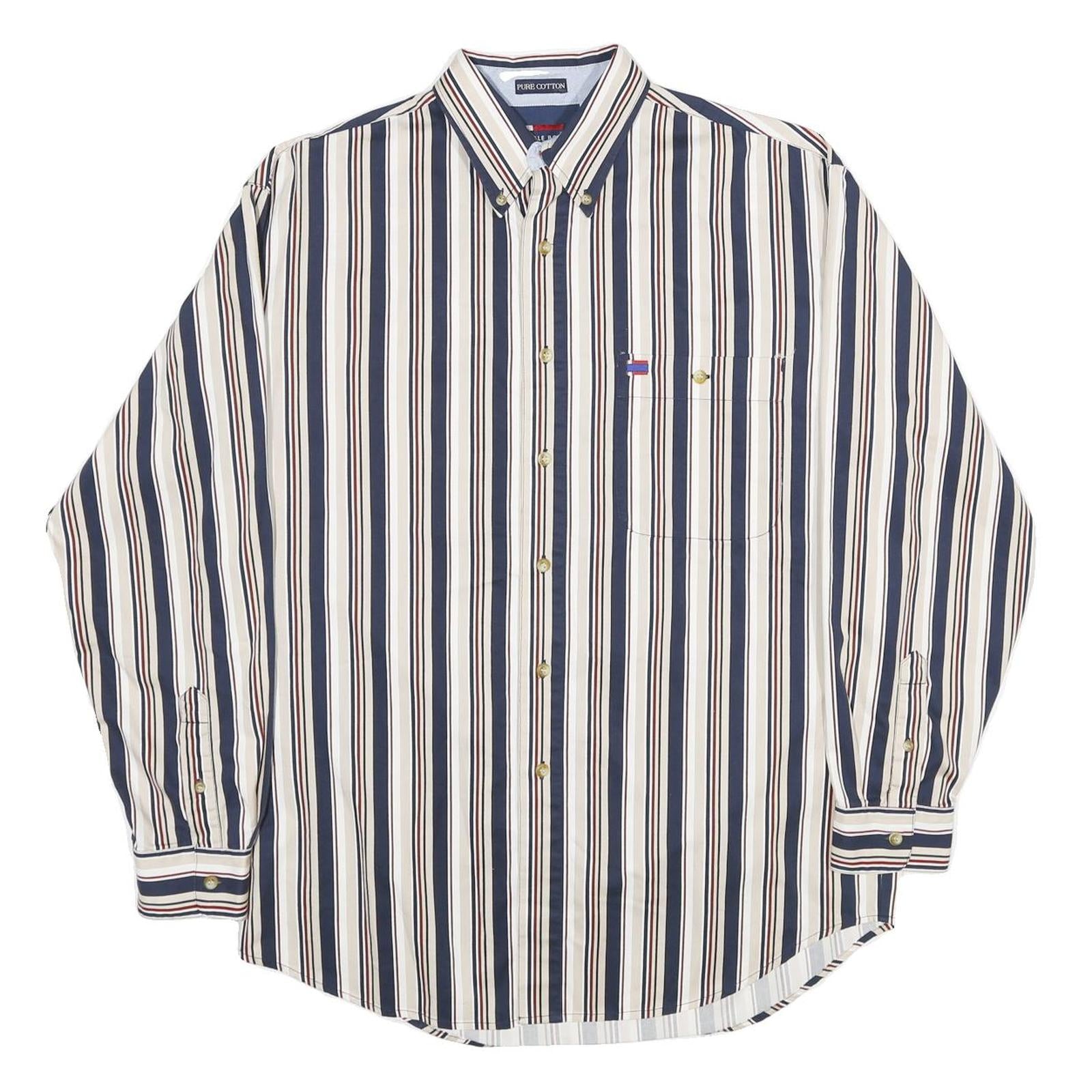 BUGLE BOY Mens White & Navy Blue Striped Button Down Cotton Shirt M Casual Refurbished - N/A refurbished available on Cerqular