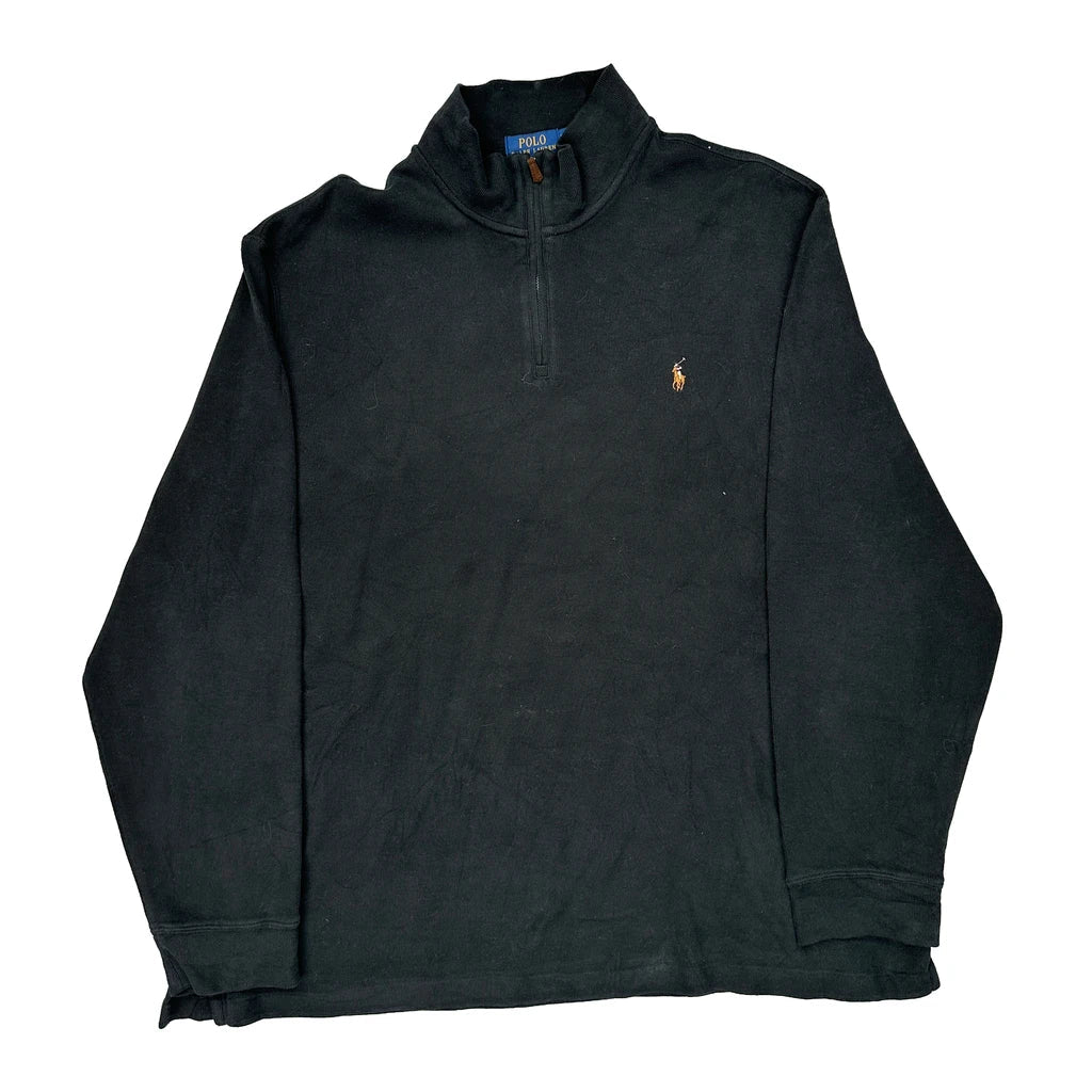 Polo By Ralph Lauren 1/4 Zip - 2XL Black Cotton Refurbished - Thrifted (note: this is a term often used to describe second- refurbished available on Cerqular