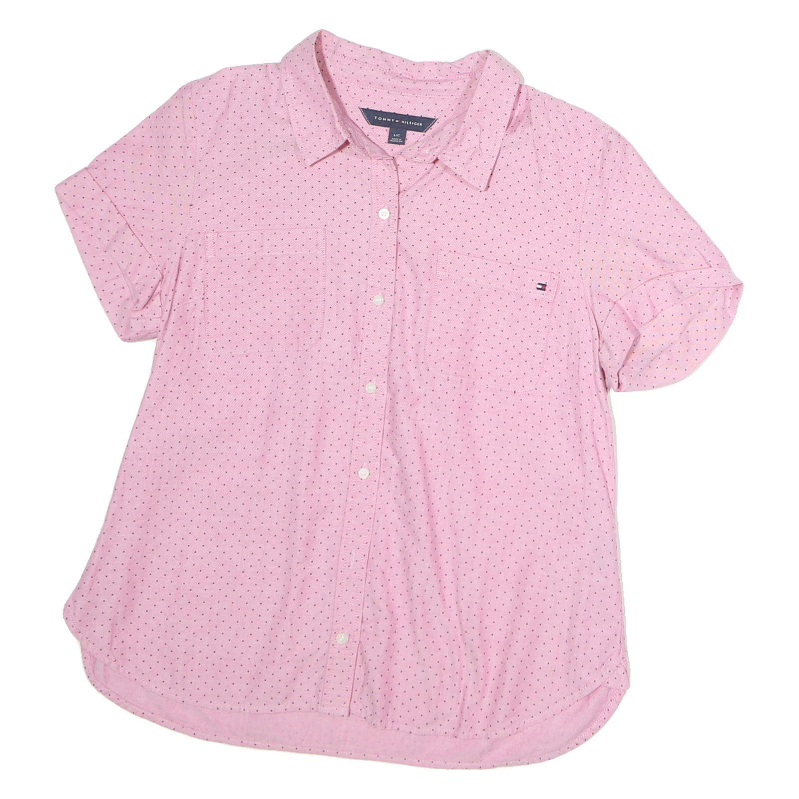 TOMMY HILFIGER Womens Pink & Navy Polka Dot Shirt L Cotton Casual Summer Top Refurbished - N/A refurbished available on Cerqular