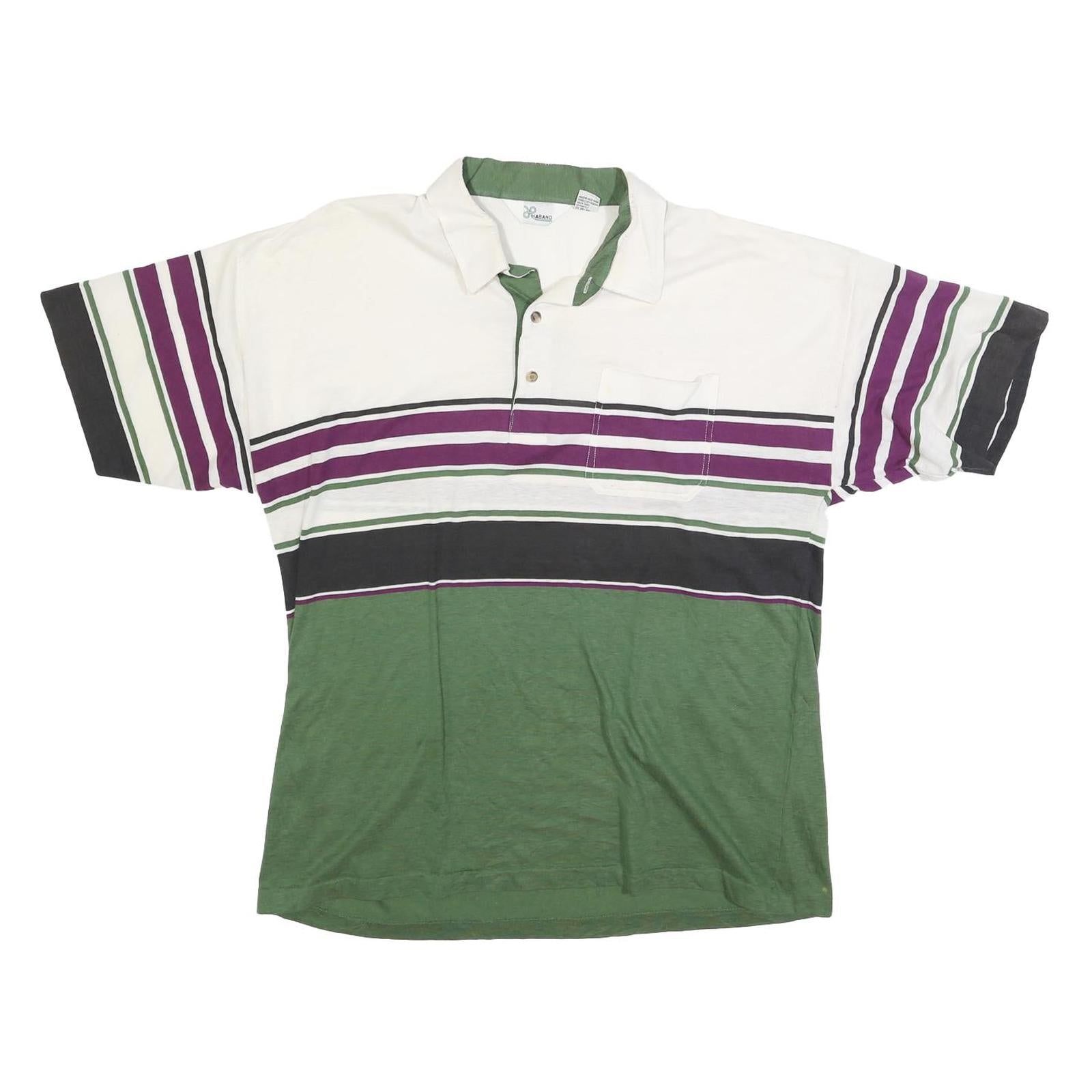 HABAND Mens White Green Purple Striped Short Sleeve Polo Shirt XL Cotton Blend Refurbished - N/A refurbished available on Cerqular
