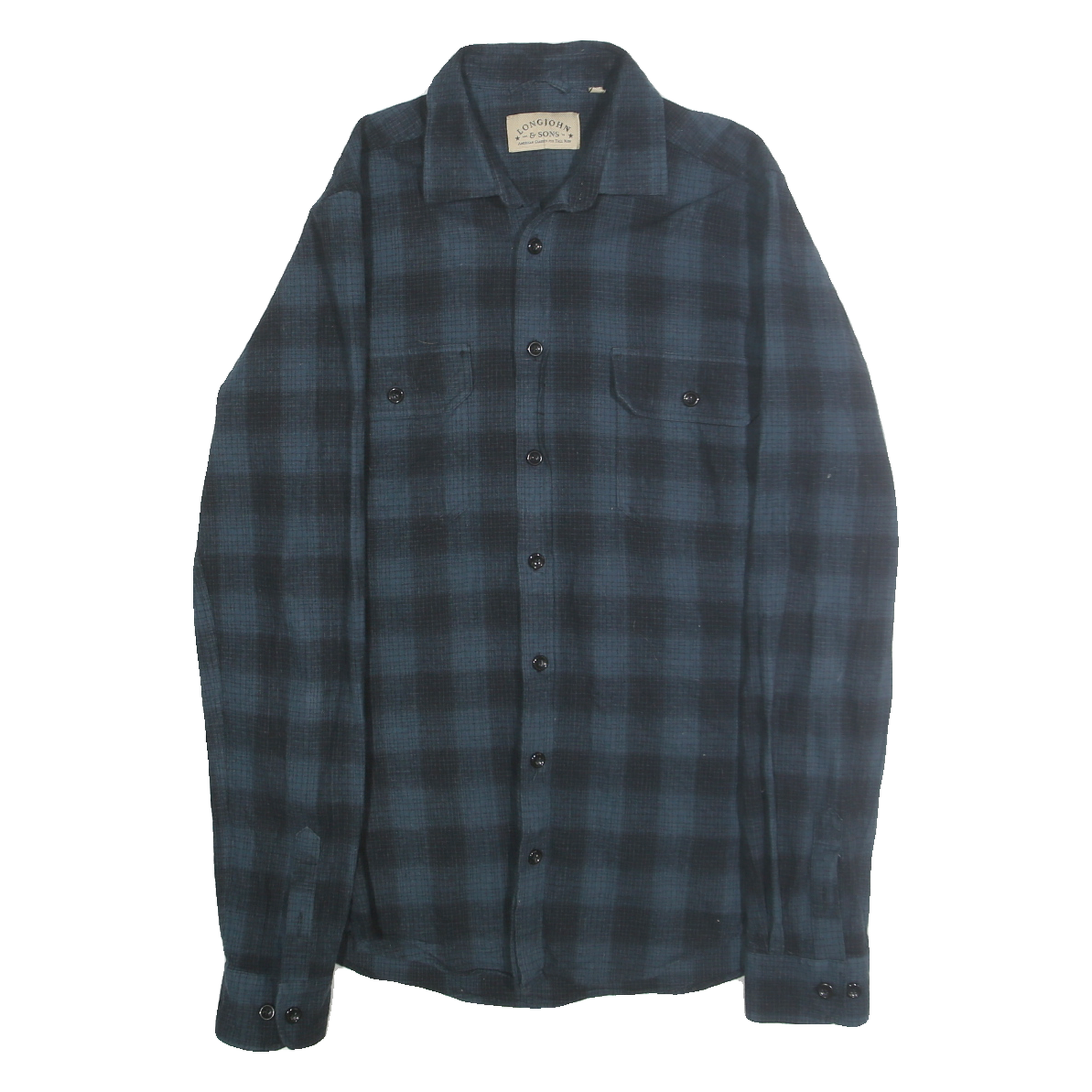 LONG JOHN & SONS Mens Blue & Black Check Shirt M Cotton Casual Button Shirt Refurbished - N/A refurbished available on Cerqular