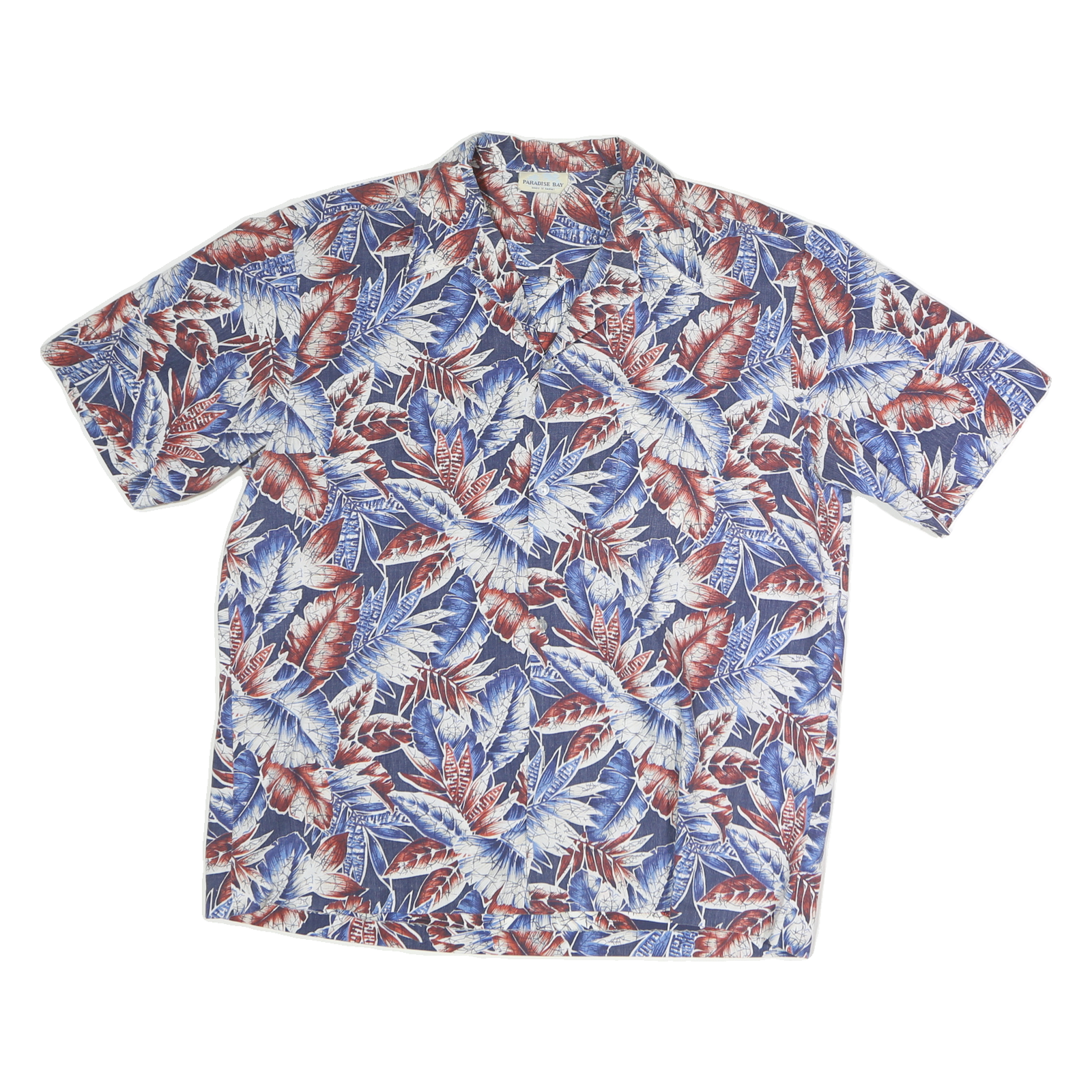 PARADISE BAY Mens Blue & Red Leaf Patterned Cotton Shirt M Hawaiian Style Refurbished - N/A refurbished available on Cerqular