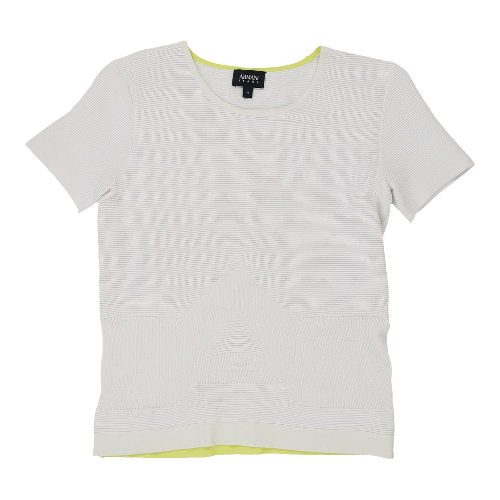 Armani Jeans T-Shirt - Medium White Polyester Refurbished - Thrifted (note: this is a term often used to describe second- refurbished available on Cerqular