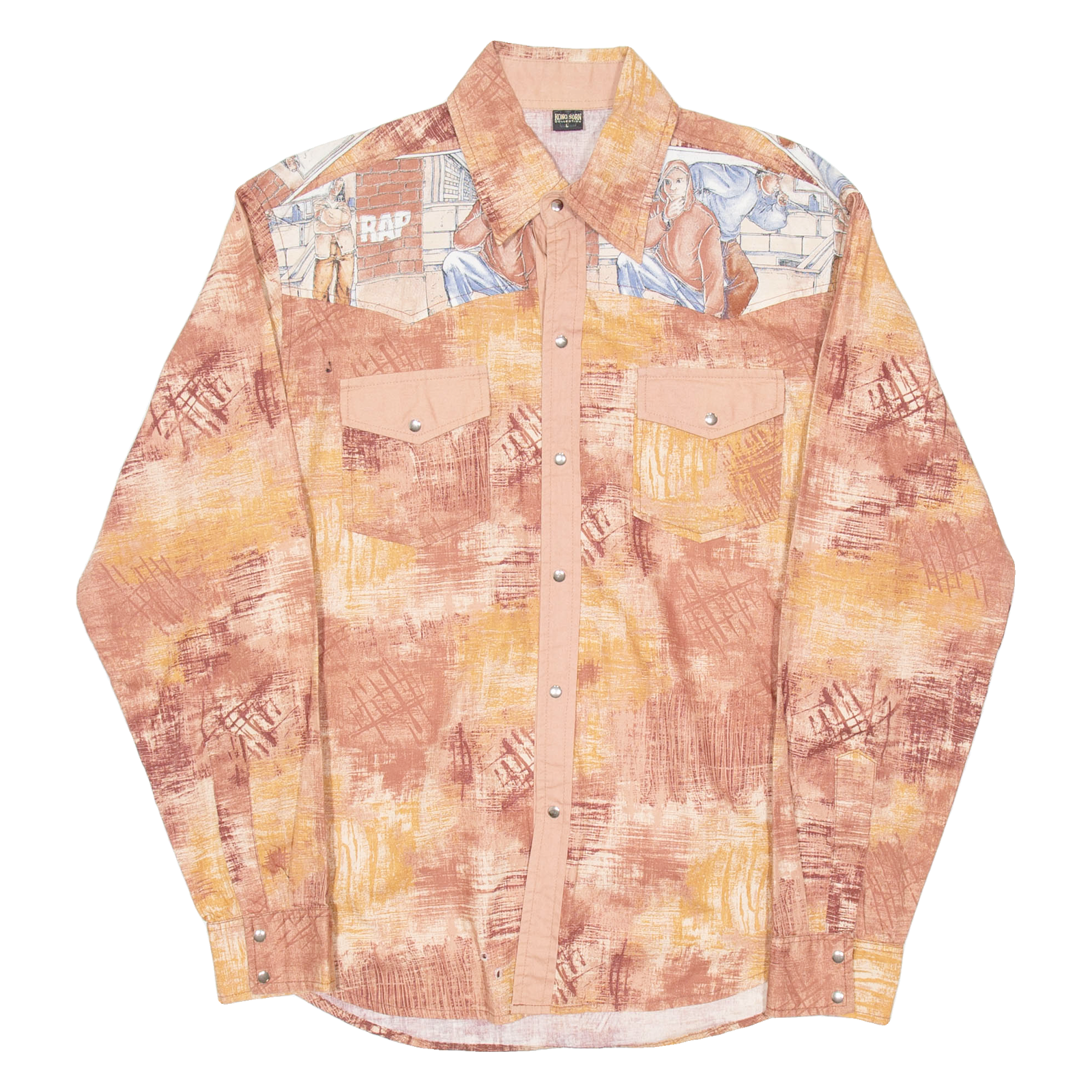 KONG SORN Rap Mens Shirt Brown Crazy Pattern Long Sleeve L Refurbished - N/A refurbished available on Cerqular