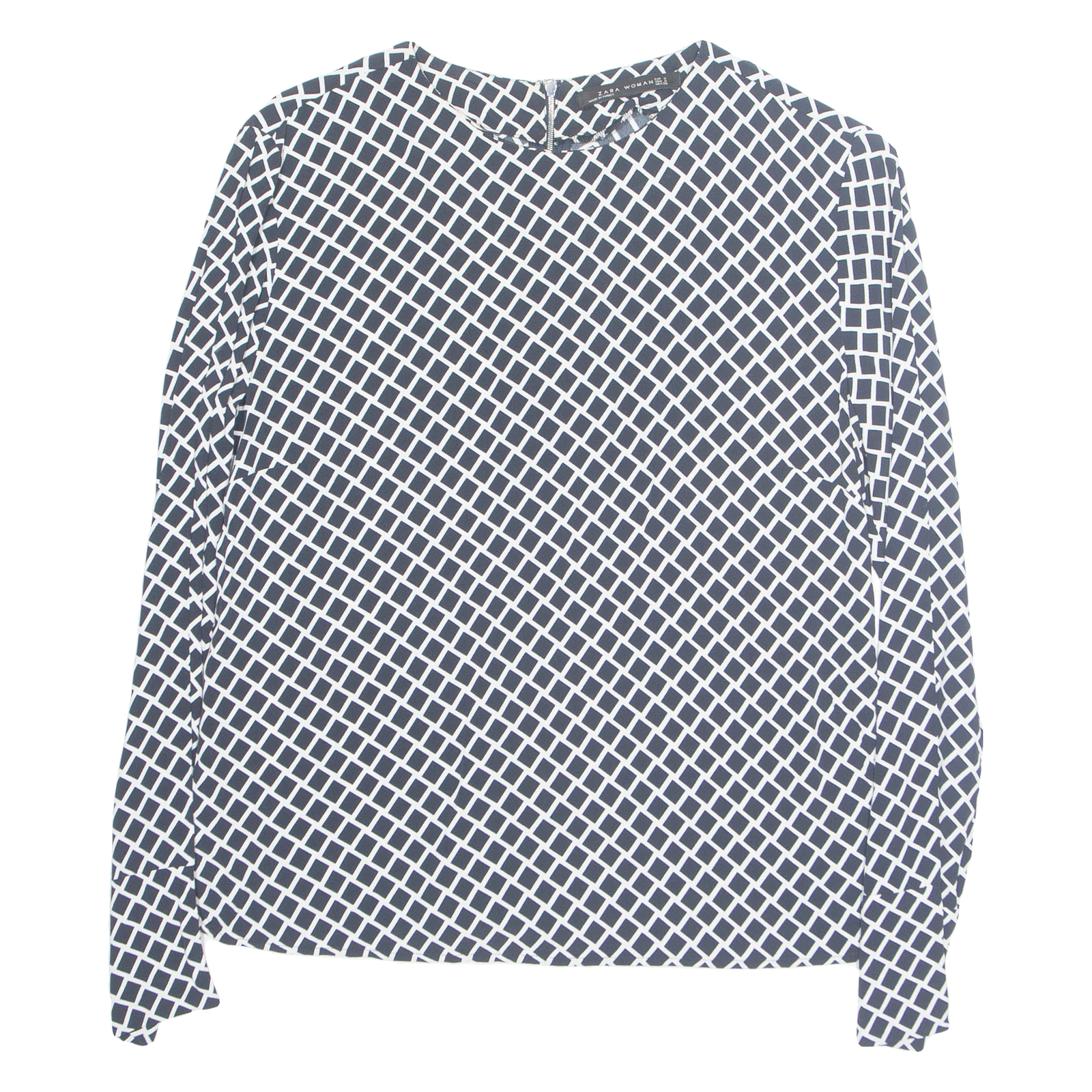 ZARA Womens Printed Top Black Long Sleeve Check S Refurbished - N/A refurbished available on Cerqular