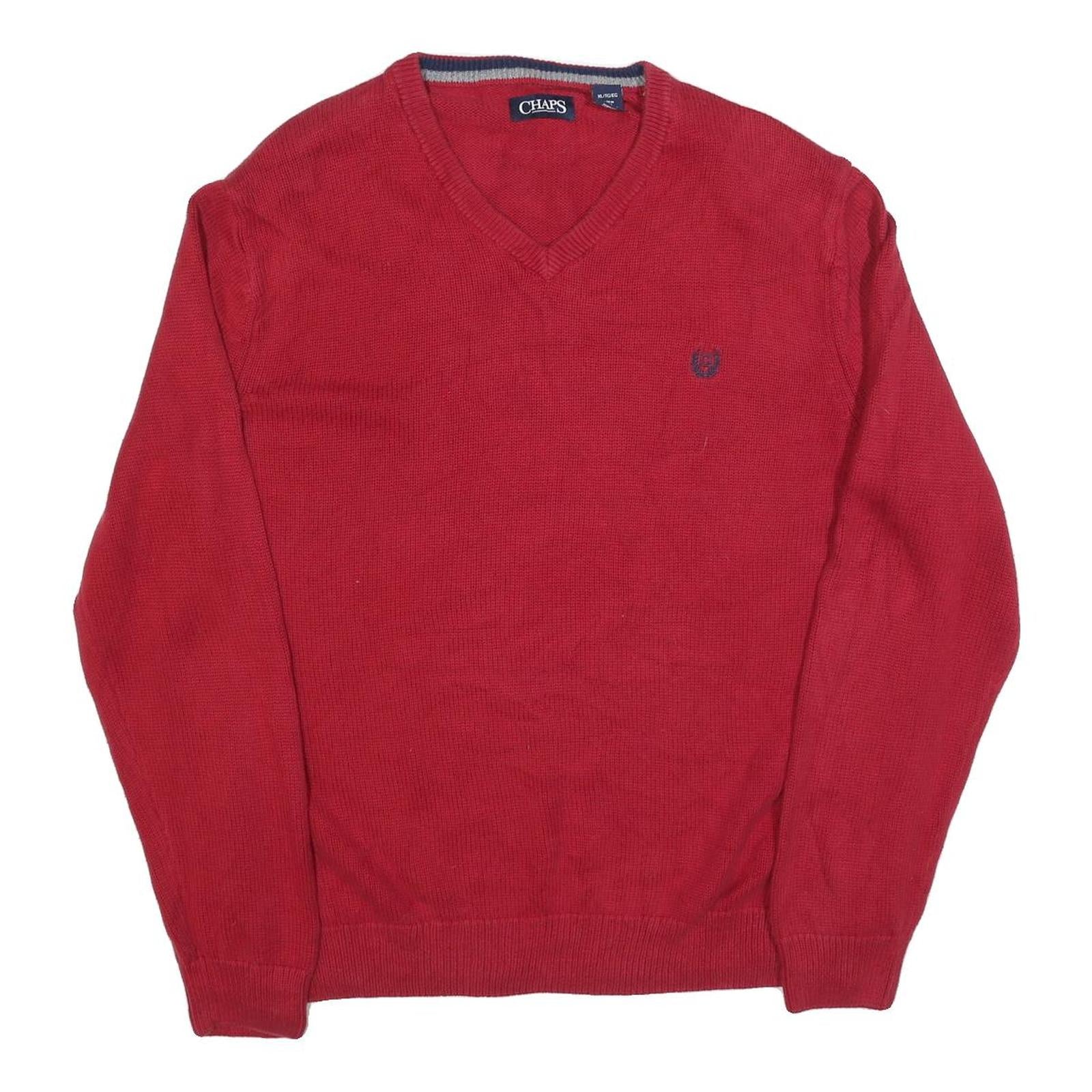 CHAPS Mens Red Classic Jumper V-Neck Basic Knit XL Cotton Blend Comfortable Refurbished - N/A refurbished available on Cerqular