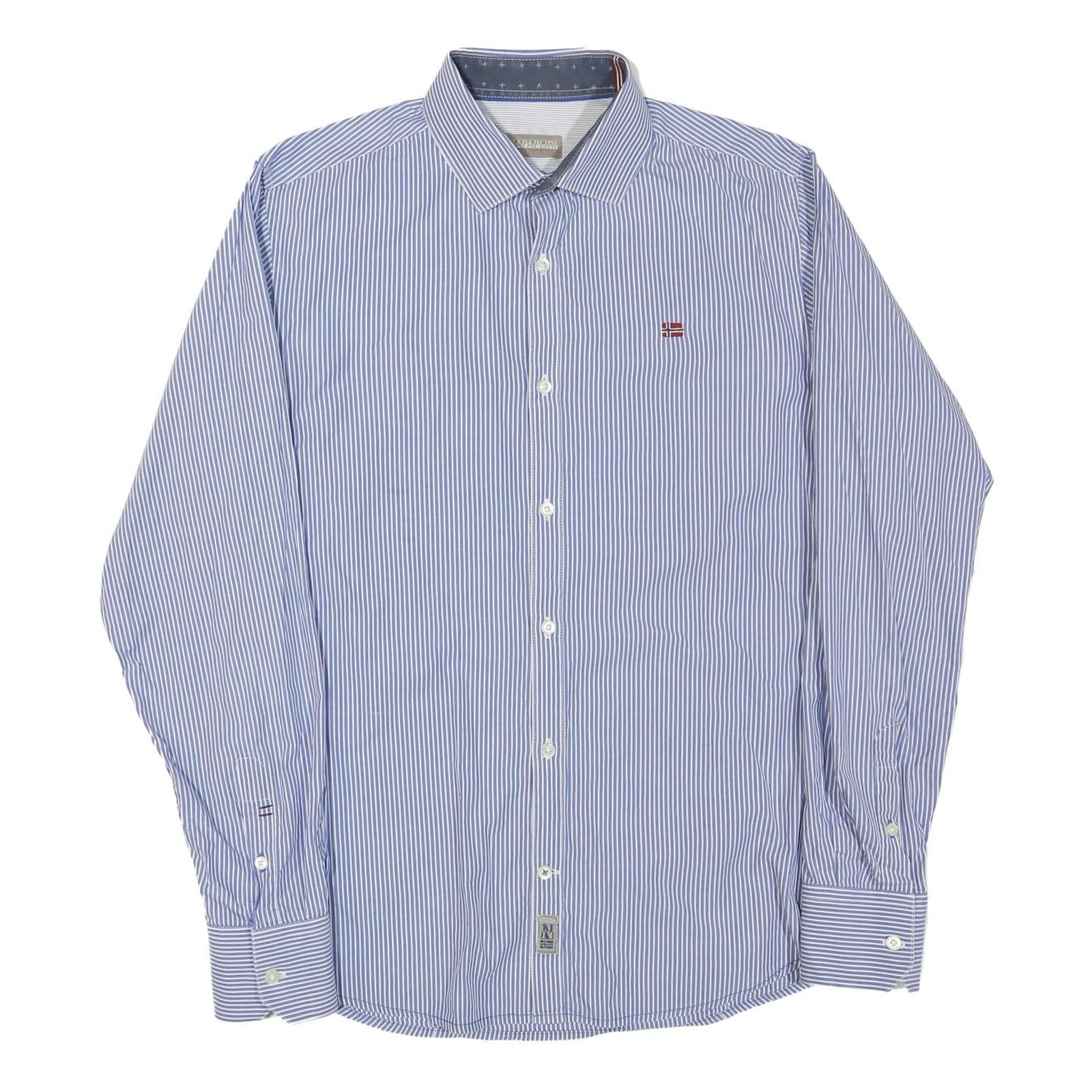 NAPAPIJRI Mens Blue & White Striped Shirt M Cotton Blend Formal Long Sleeve Refurbished - N/A refurbished available on Cerqular