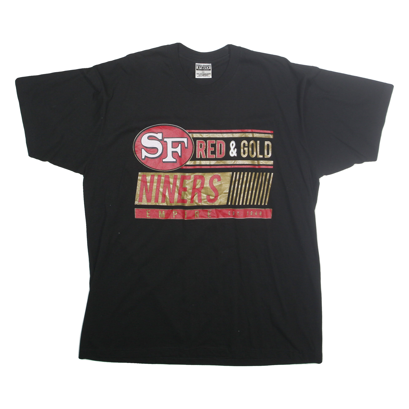 ALL TIME PRO Mens Black Red & Gold Graphic T-Shirt 2XL Short Sleeve Crew Neck SF Refurbished - N/A refurbished available on Cerqular