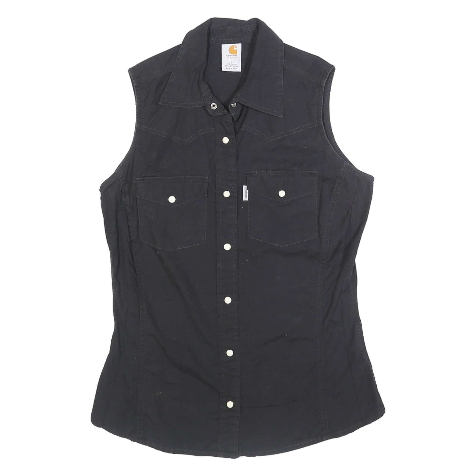 CARHARTT Womens Black Sleeveless Shirt L Cotton Blend Button Front Western Refurbished - N/A refurbished available on Cerqular