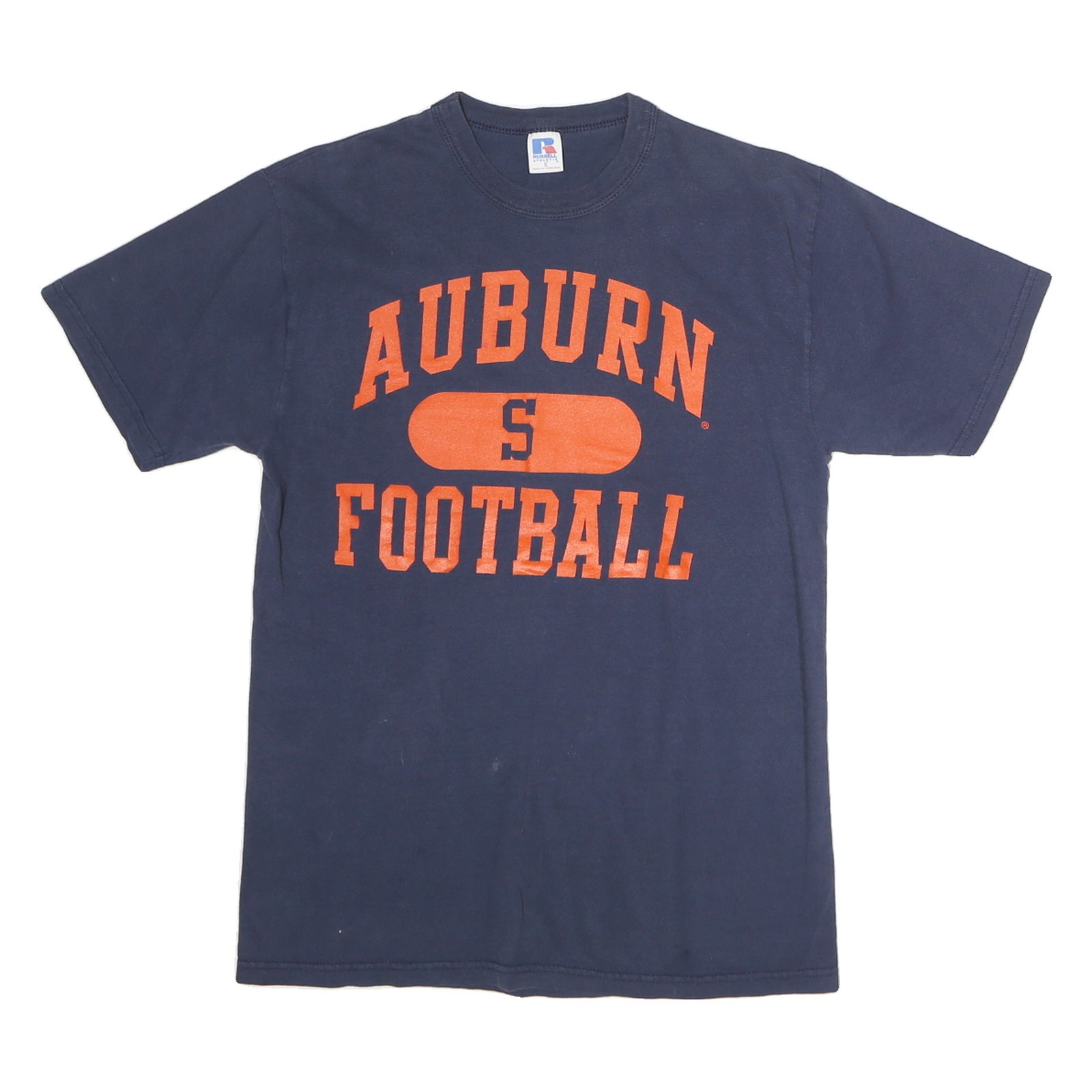 RUSSELL ATHLETIC Mens Blue Auburn Football Graphic T-Shirt S Short Sleeve Crew Refurbished - N/A refurbished available on Cerqular