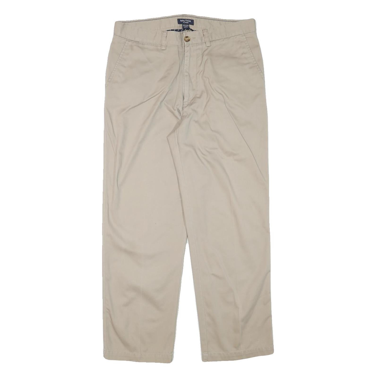 NAUTICA Mens Regular Fit Beige Cotton Blend Trousers W33 L28 Casual Zip Closure Refurbished - N/A refurbished available on Cerqular