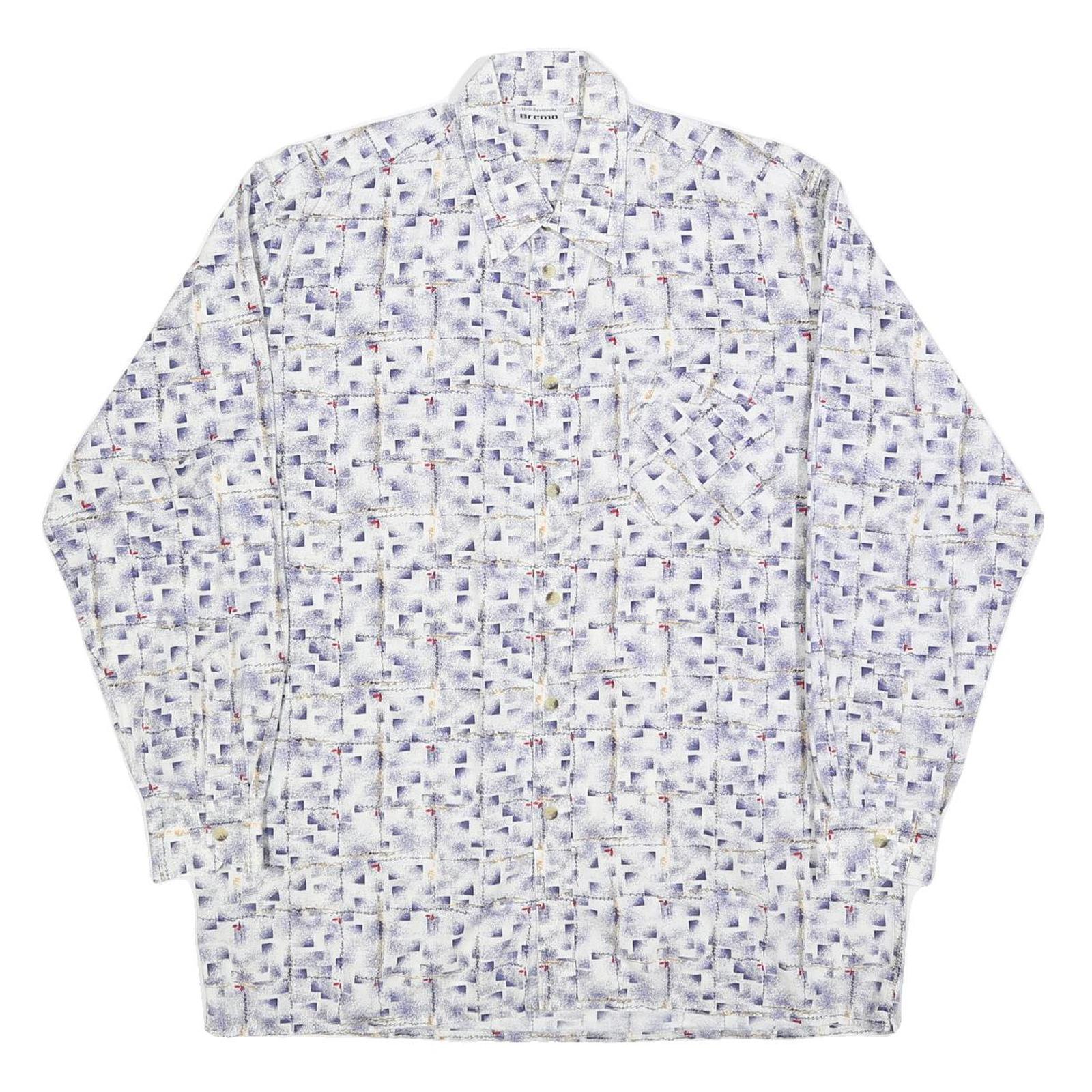 BREMO Mens White & Purple Abstract Print Shirt L Long Sleeve Button Cotton Refurbished - N/A refurbished available on Cerqular