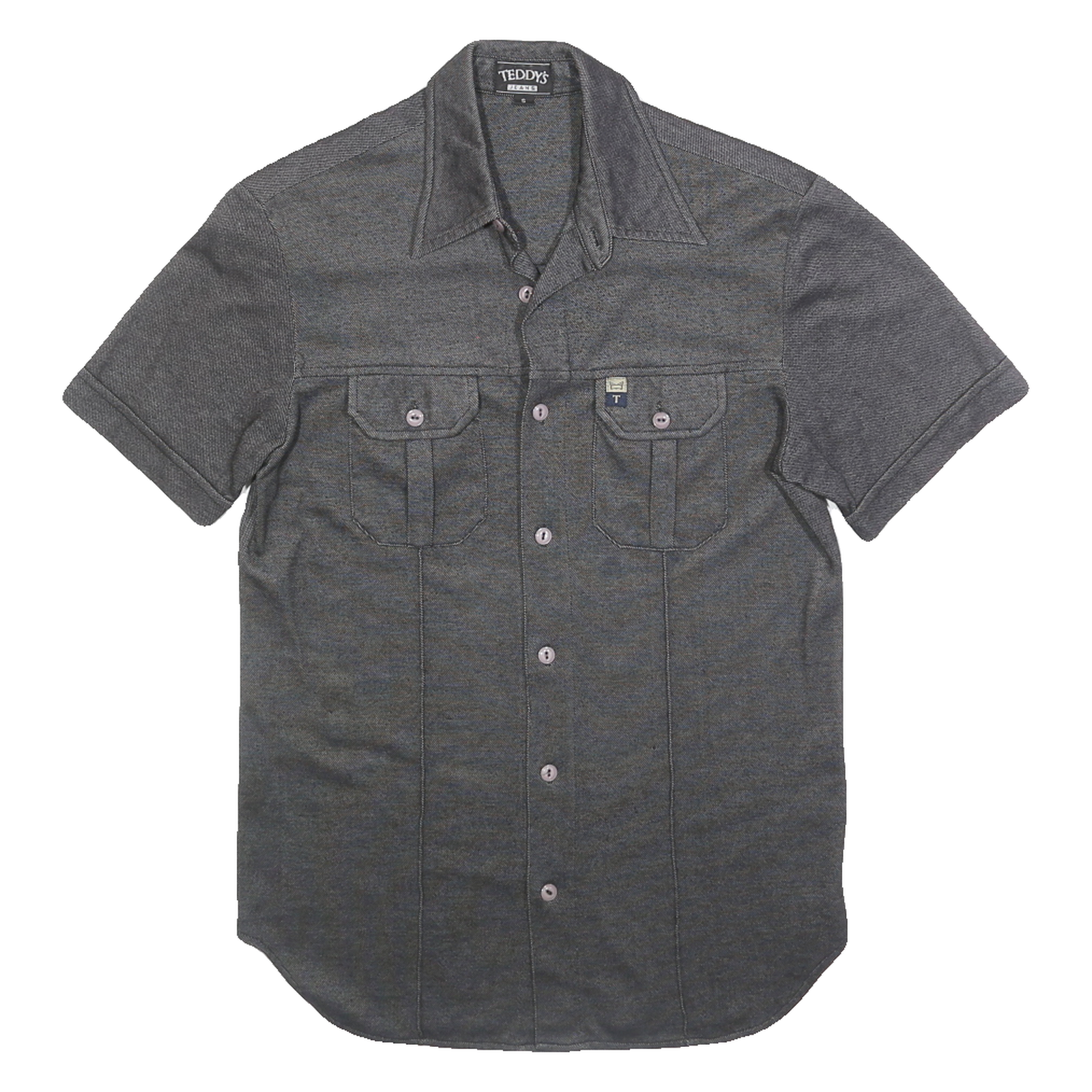 TEDDYS Womens Grey Plain Cotton Blend Shirt S Short Sleeve Button Front Refurbished - N/A refurbished available on Cerqular