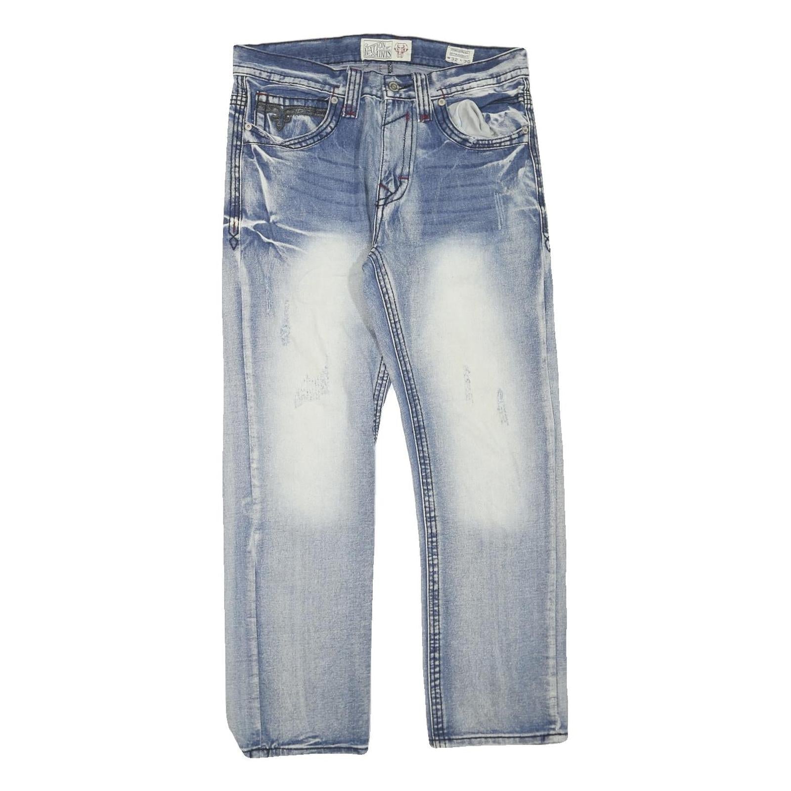 NATION OF SAINTS Mens Jeans Blue Regular Straight Denim Medium W32 L27 Zip Refurbished - N/A refurbished available on Cerqular