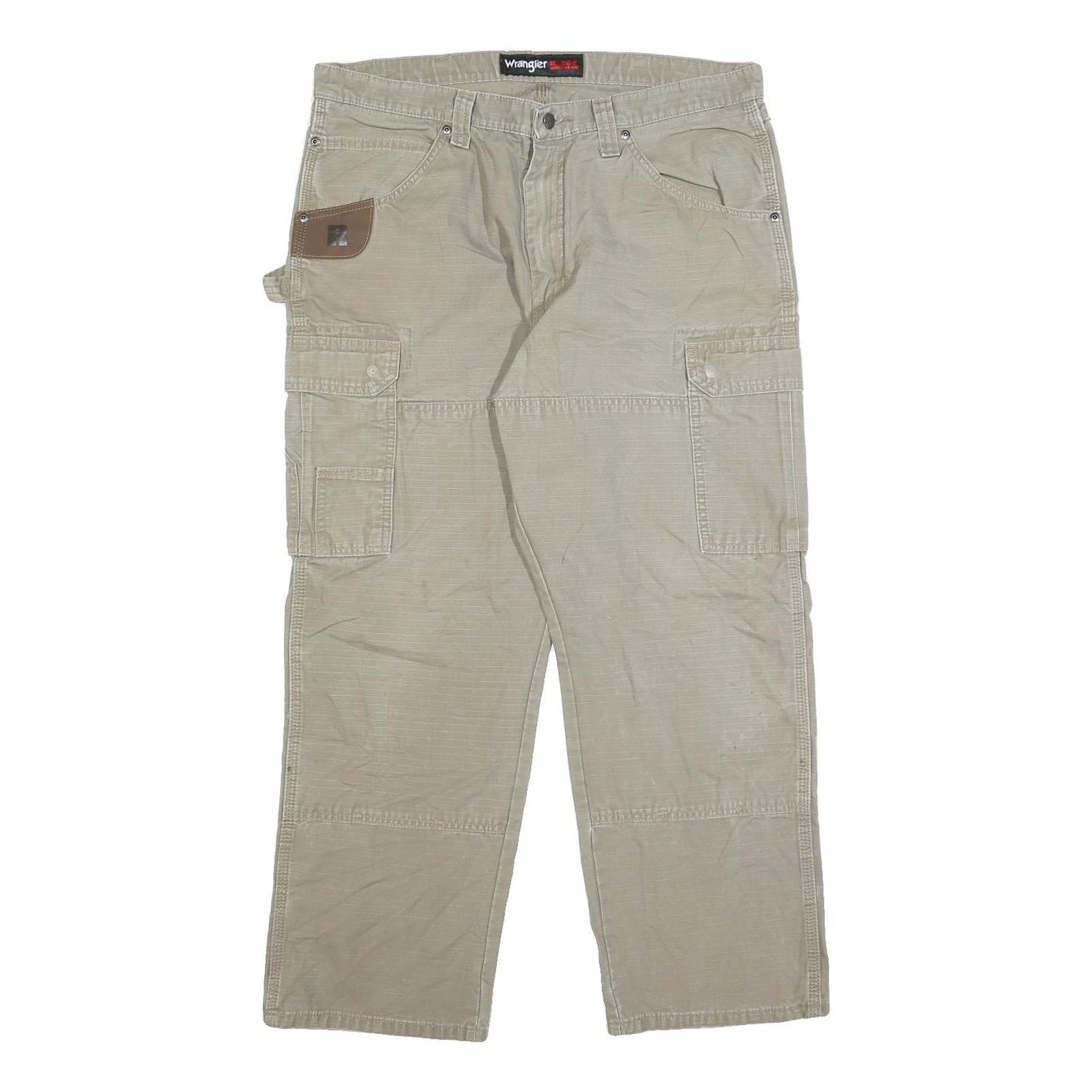 WRANGLER Mens Regular Beige Cotton Cargo Trousers W36 L30 Workwear Zip Closure Refurbished - N/A refurbished available on Cerqular