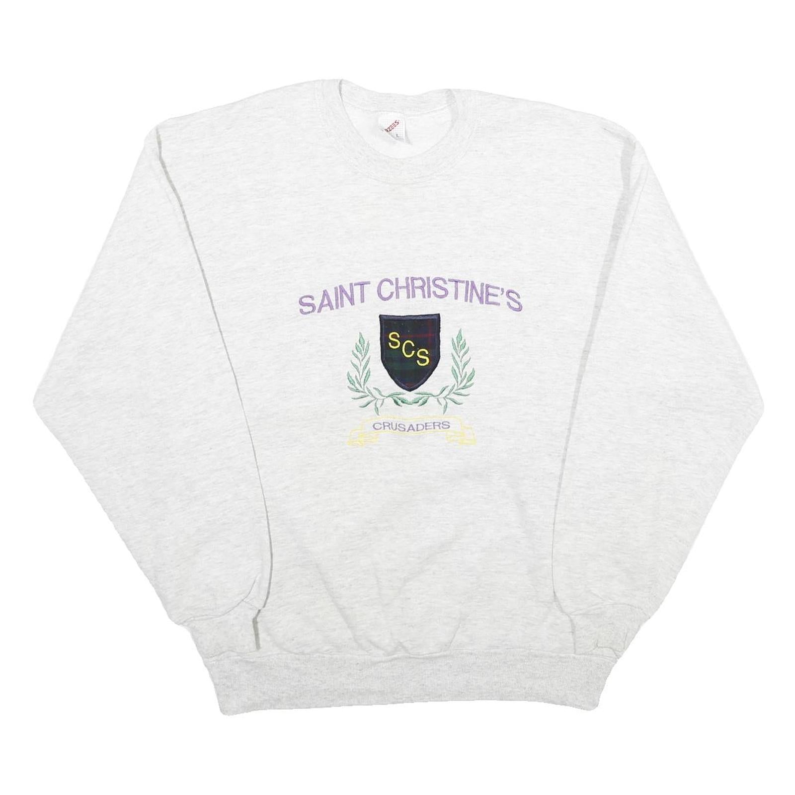 JERZEES Mens Grey Saint Christine's Crest Crew Neck L Sweatshirt Cotton Blend Refurbished - N/A refurbished available on Cerqular