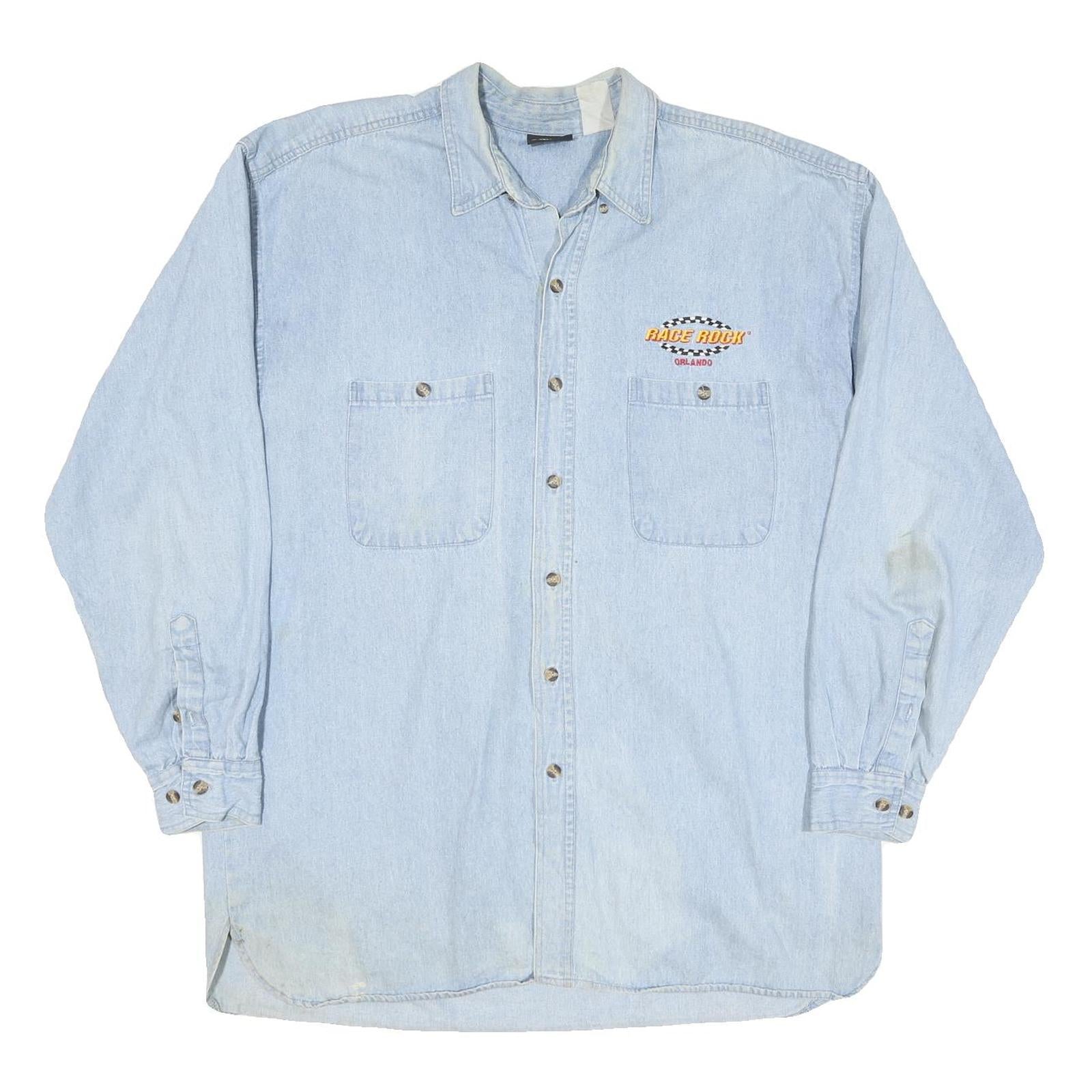 RACE ROCK Mens Light Blue Denim Shirt XL Cotton Blend Casual Button Front Refurbished - N/A refurbished available on Cerqular