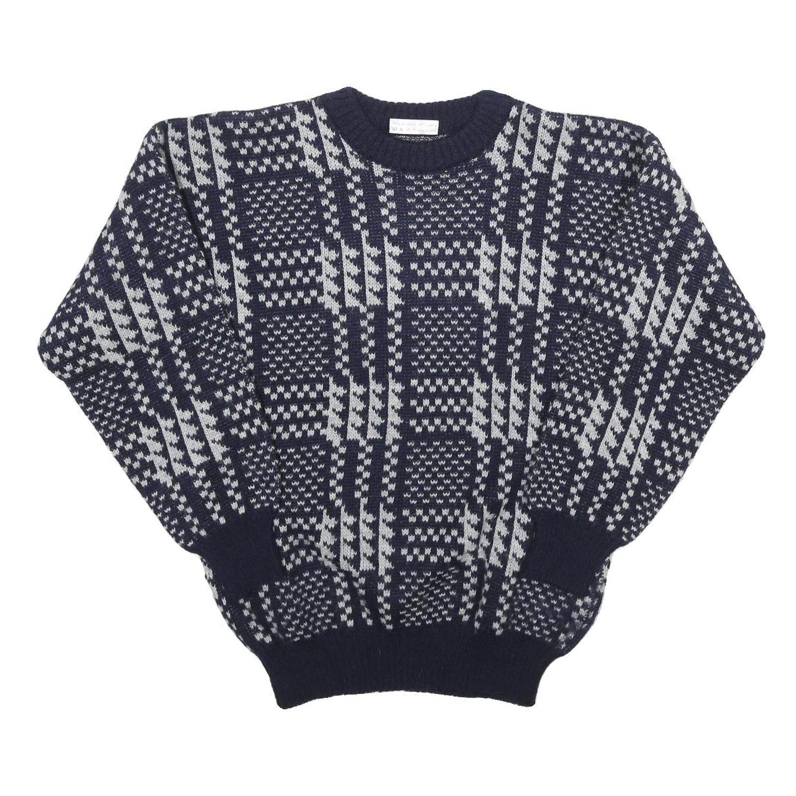 Mens Navy Blue & Grey Patterned Wool Blend Jumper Crew Neck Basic Knit M Refurbished - N/A refurbished available on Cerqular