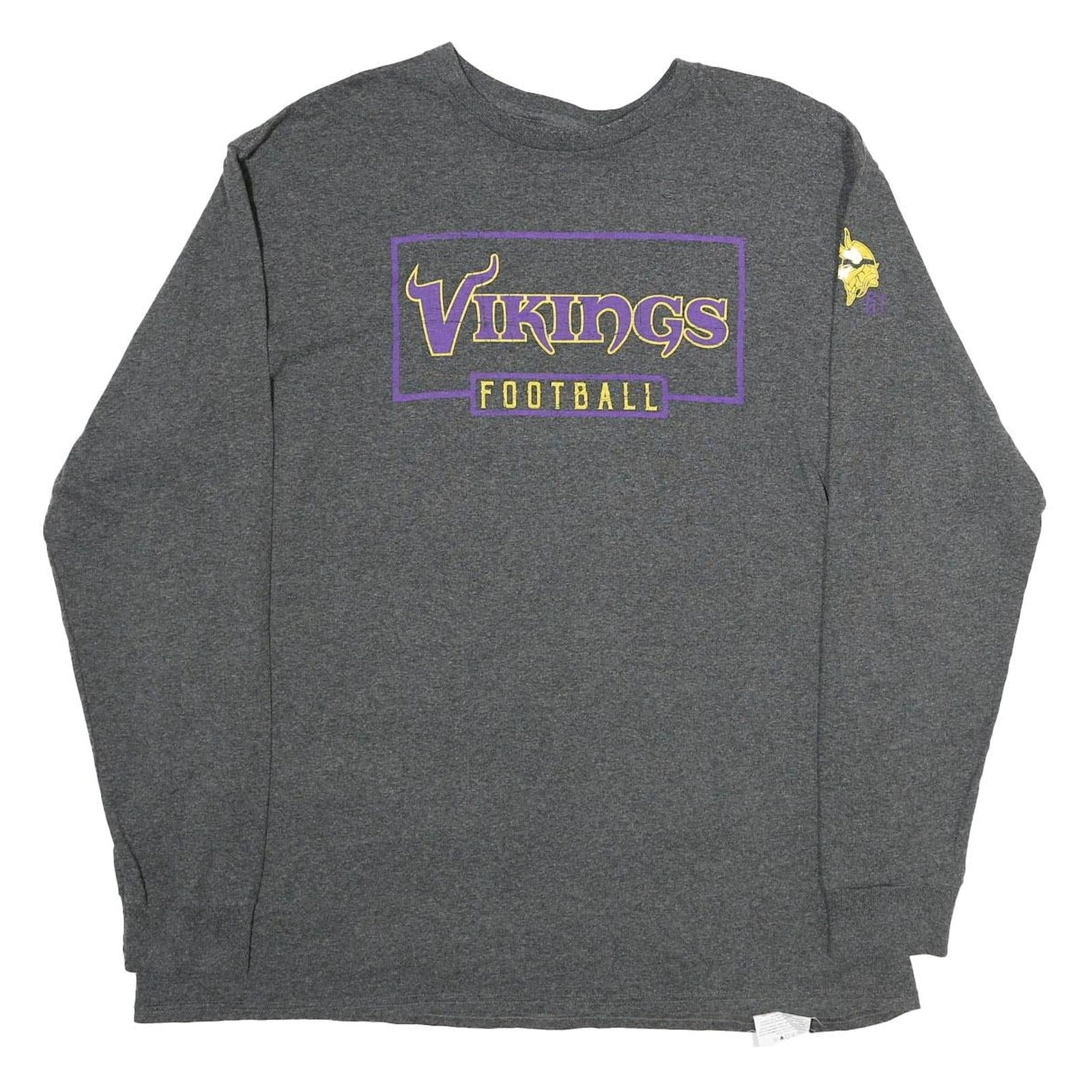 MAJESTIC Mens Grey Vikings Football Long Sleeve Crew Neck Cotton T-Shirt 2XL Refurbished - N/A refurbished available on Cerqular