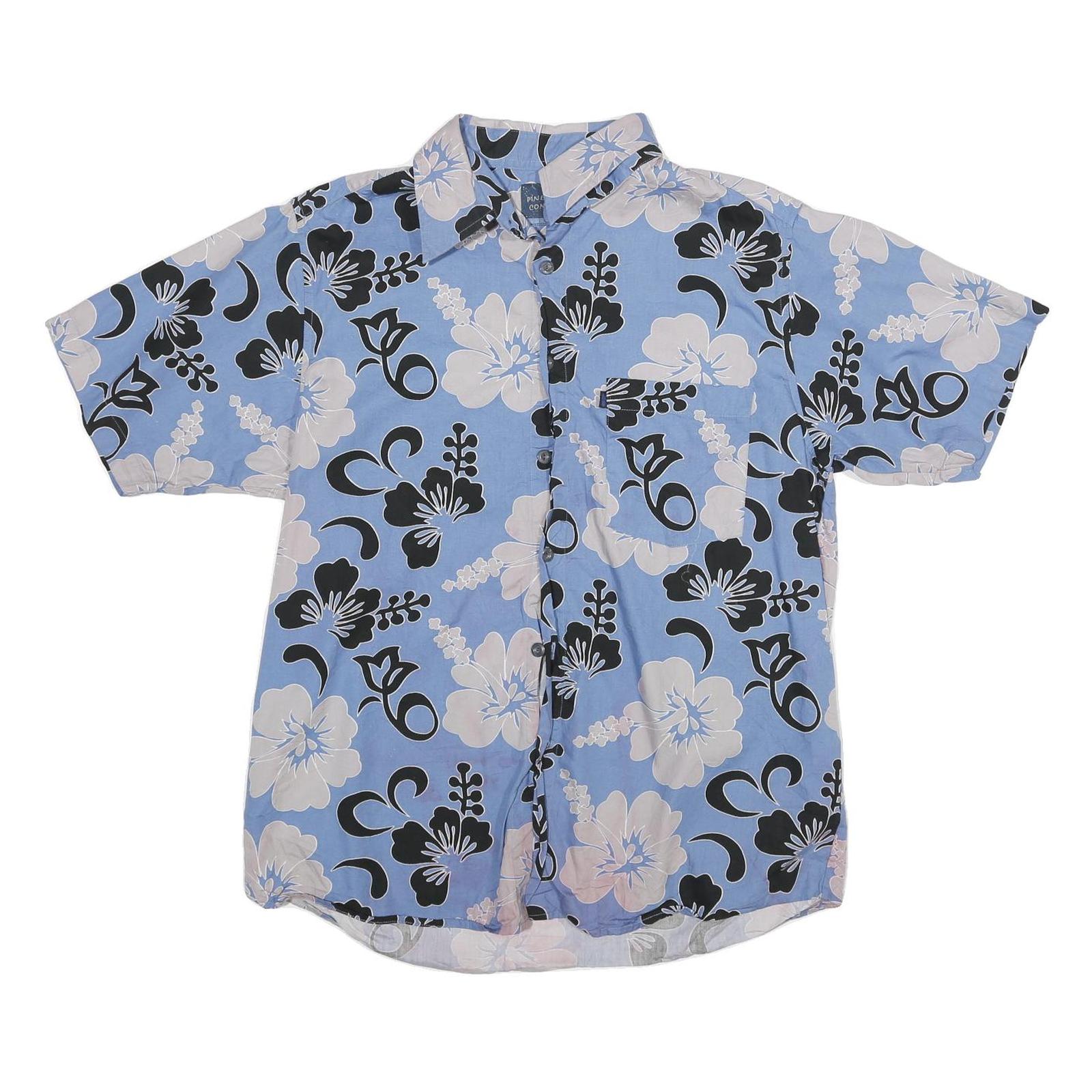 PINEAPPLE CONNECTION Mens Blue & Cream Floral Short Sleeve Shirt M Hawaiian Refurbished - N/A refurbished available on Cerqular