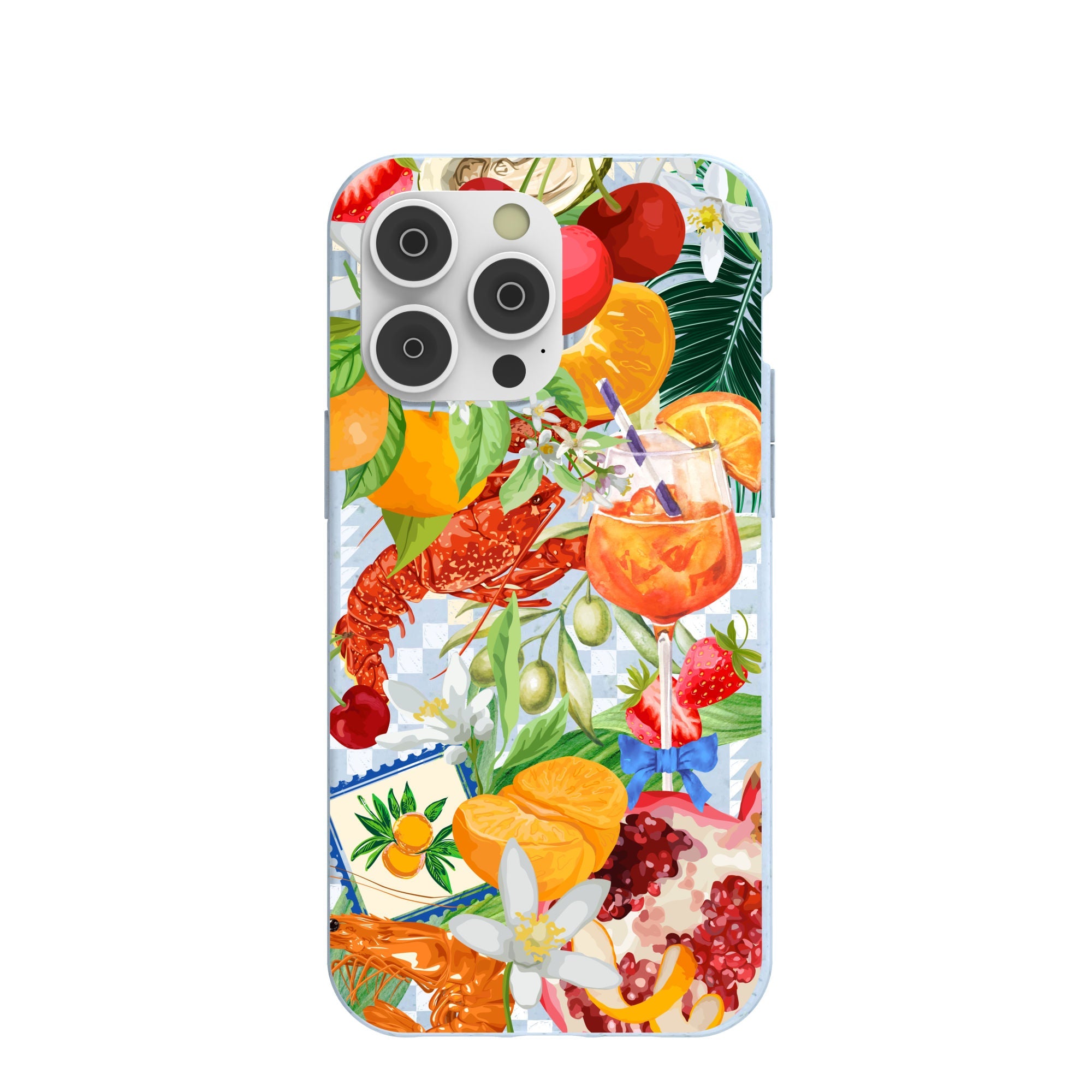 Powder Blue Mediterranean Summers iPhone 14 Pro Max Case Refurbished - Pela Case refurbished available on Cerqular