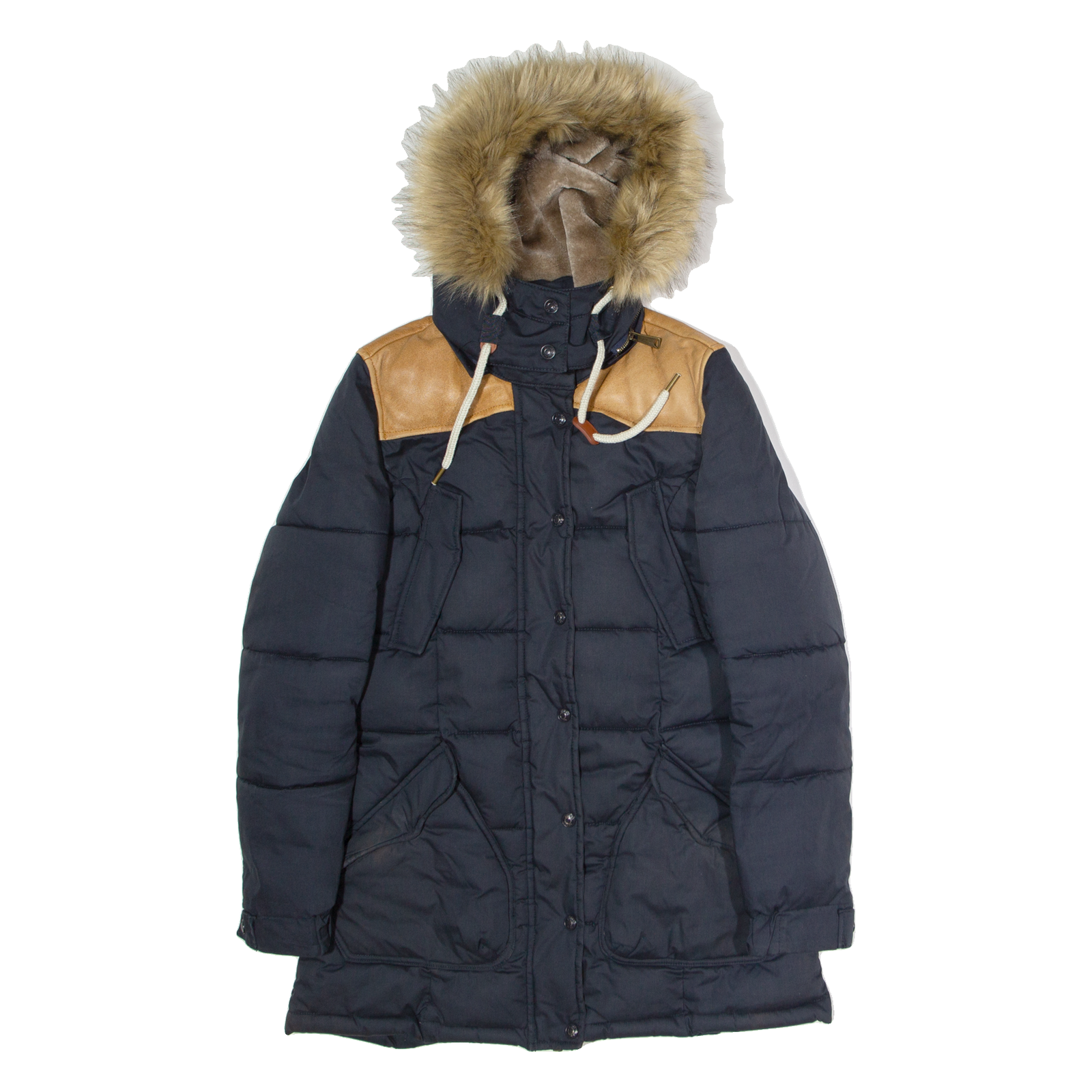 SCHOTT Womens Puffer Coat Blue Hooded Colourblock S Refurbished - N/A refurbished available on Cerqular