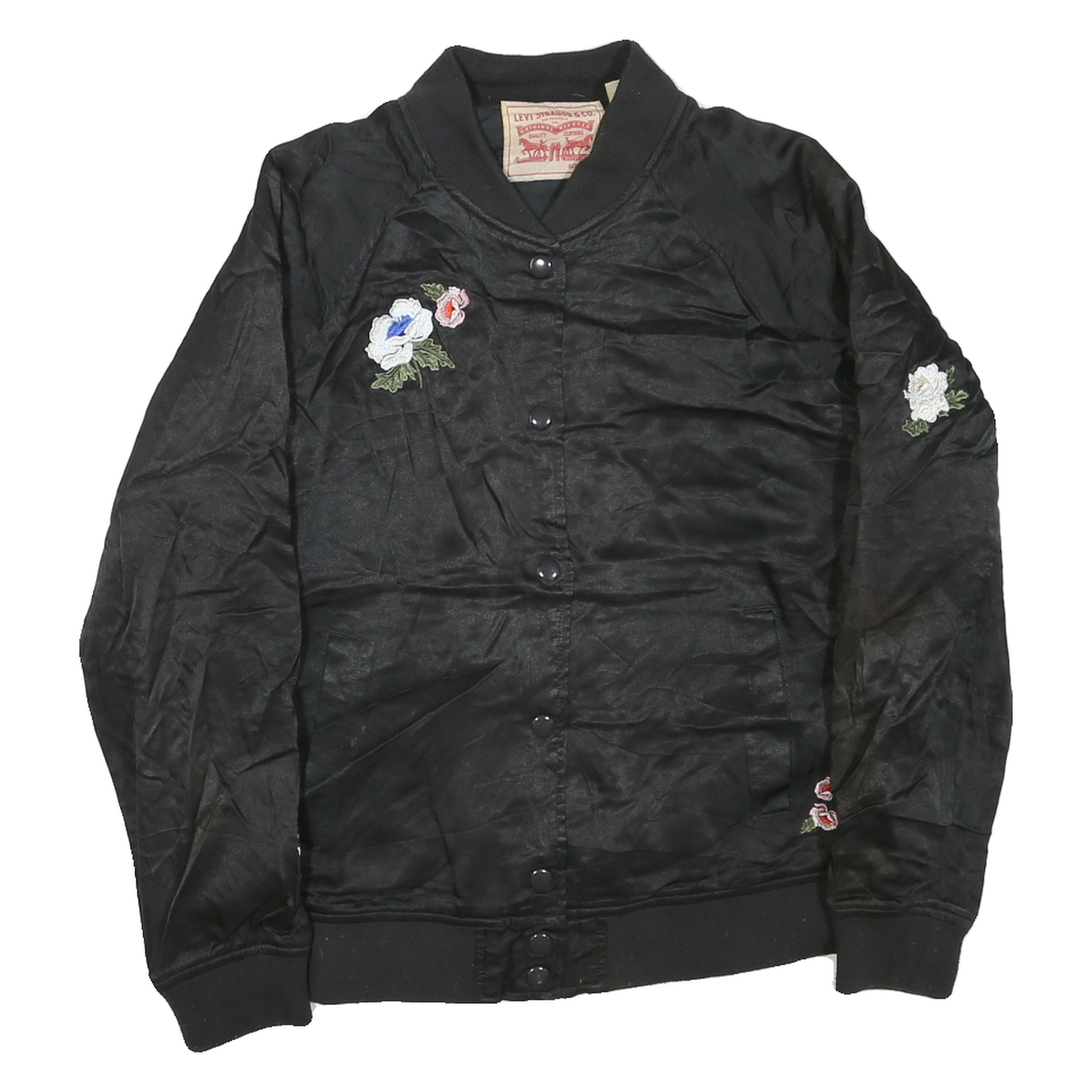 LEVI'S Womens Black Bomber S Polyester Blend Plain Floral Embroidery Fashion Refurbished - N/A refurbished available on Cerqular
