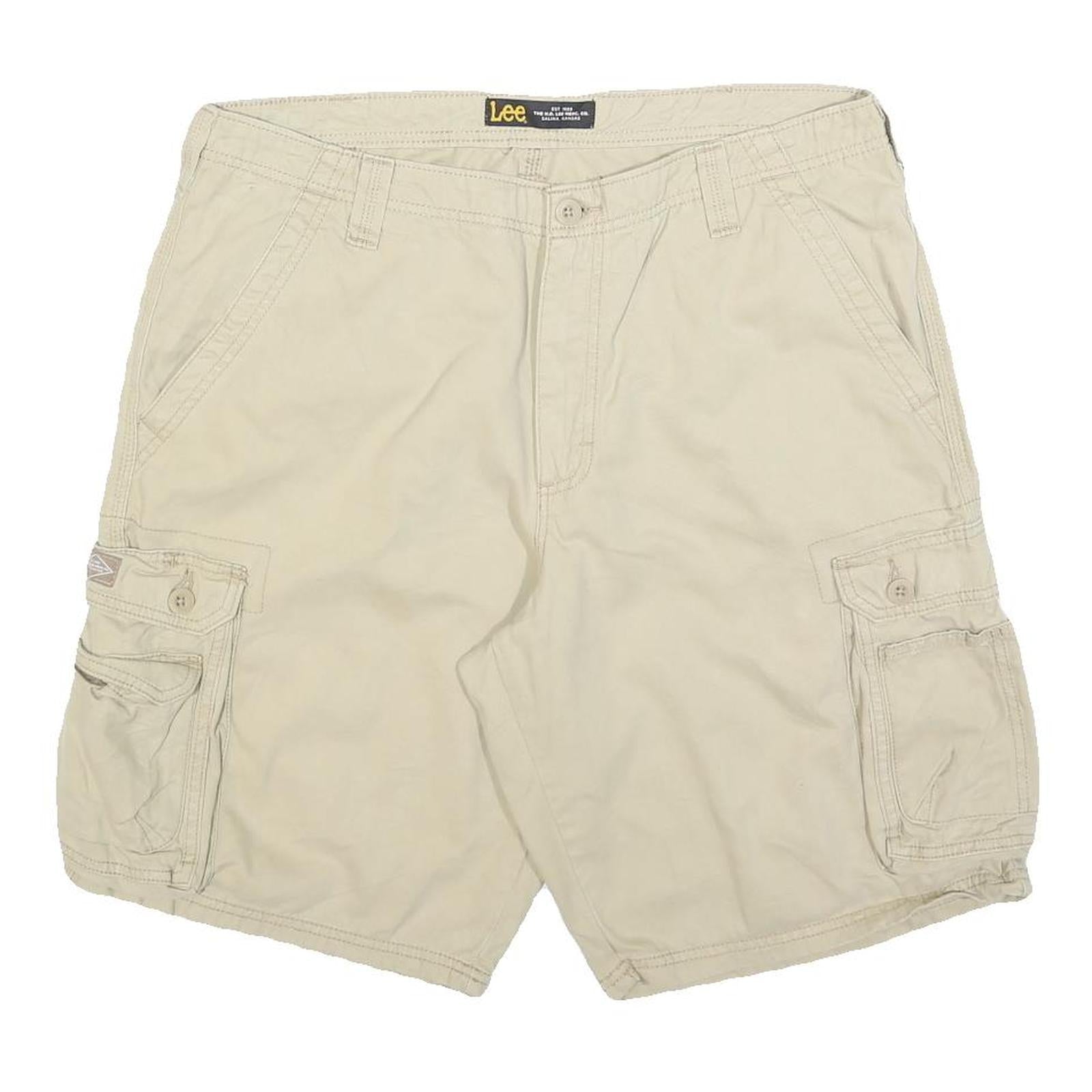 LEE Mens Shorts Beige Casual Cargo Plain L W36 Button Pockets Cotton Blend Refurbished - N/A refurbished available on Cerqular