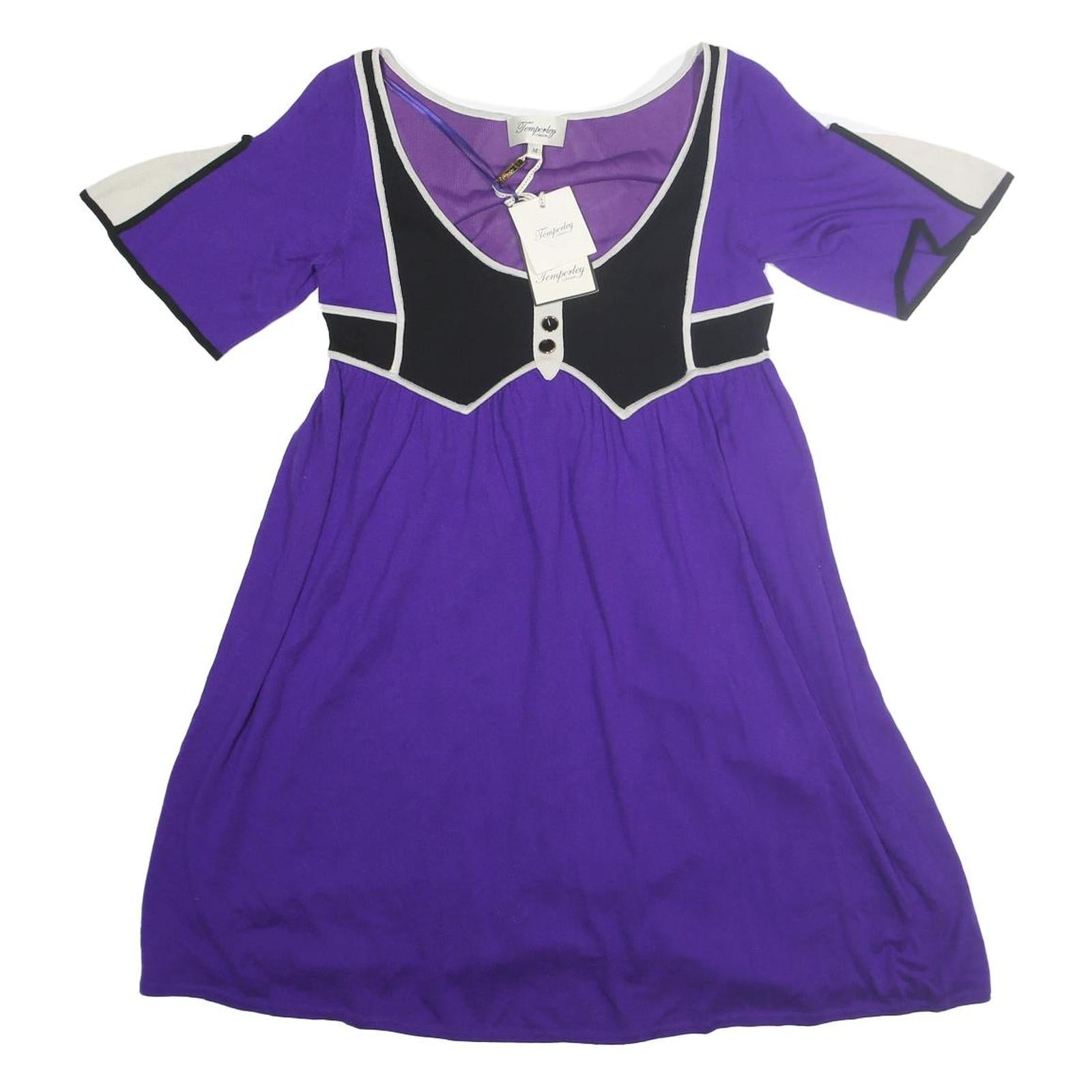 TEMPERLEY LONDON Womens Purple & Black Cotton Blend Day Dress Sleeved M Stylish Refurbished - N/A refurbished available on Cerqular